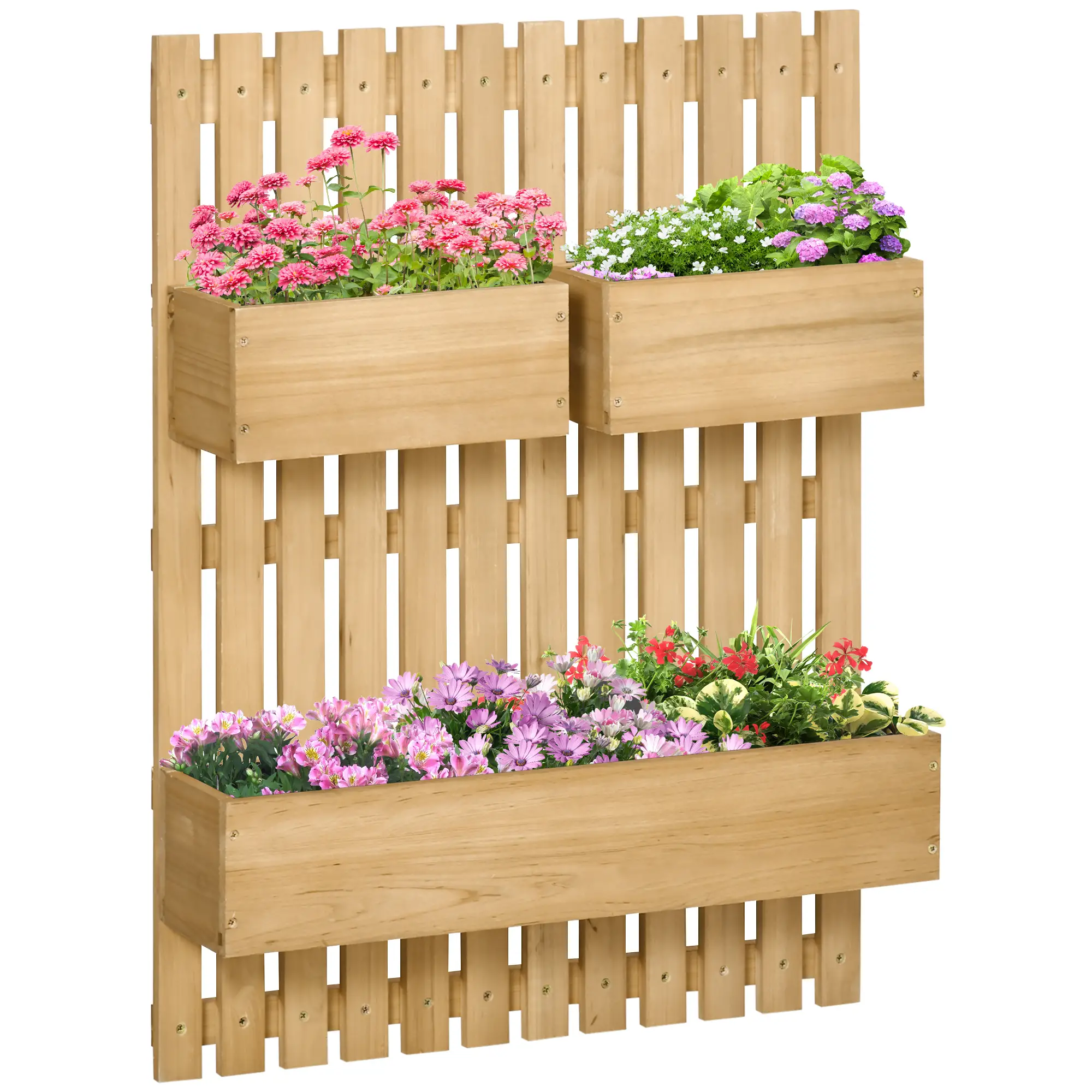 3 Box Raised Garden Bed with Trellis, Wall-Mounted Wood Planter