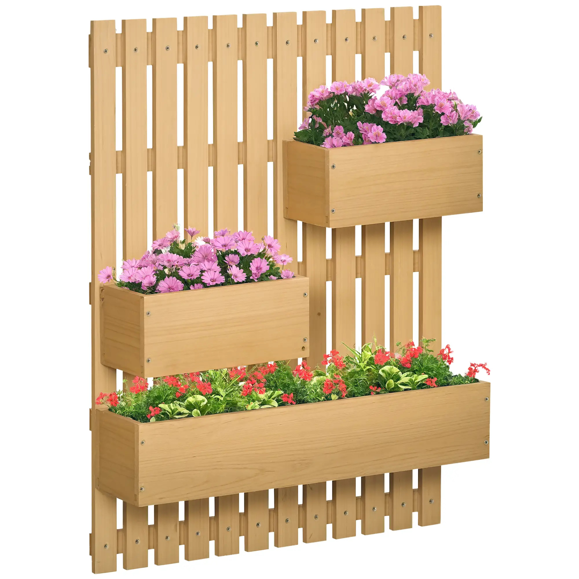 3 Box Raised Garden Bed with Trellis, Wall-Mounted Wood Planter - Image 11