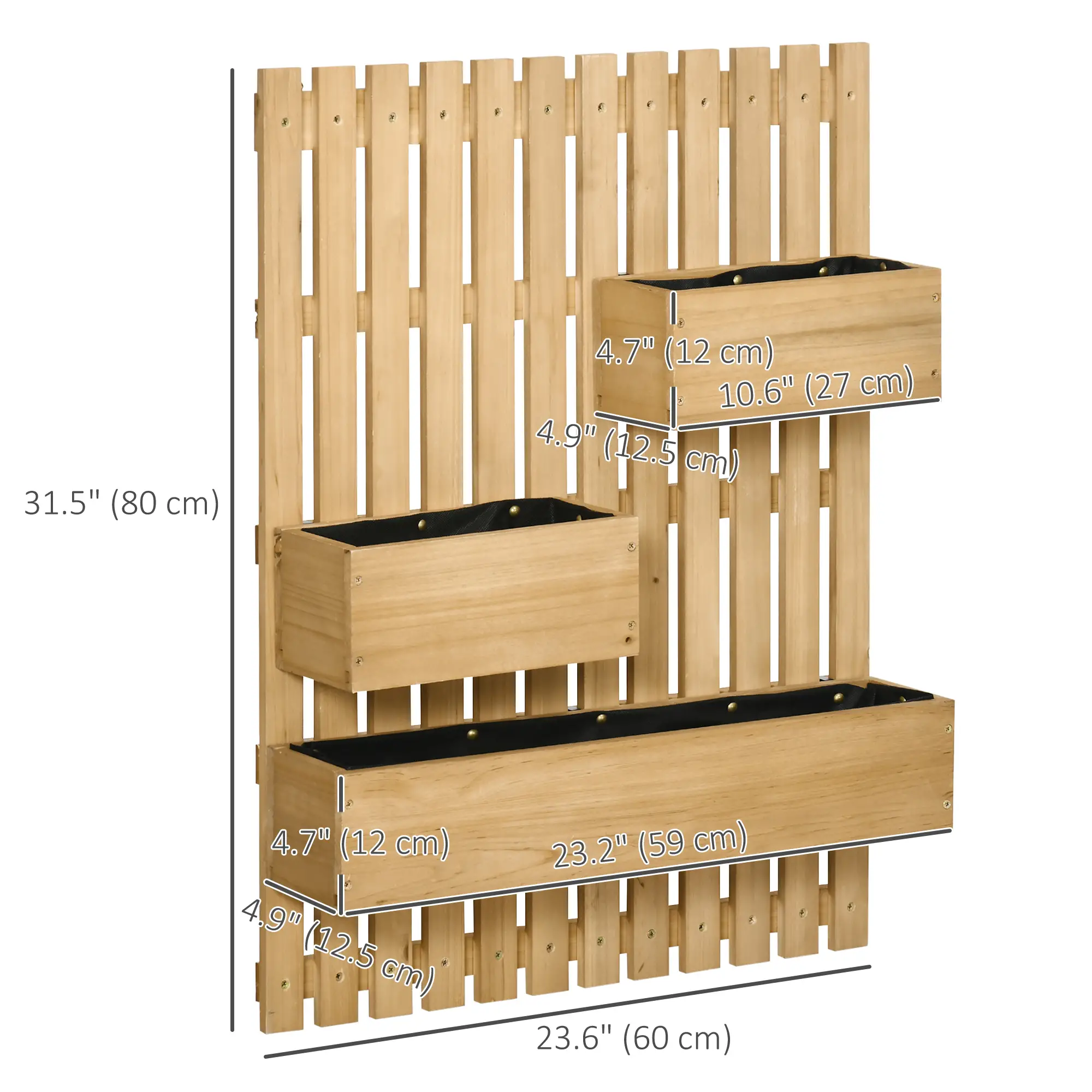 3 Box Raised Garden Bed with Trellis, Wall-Mounted Wood Planter - Image 3