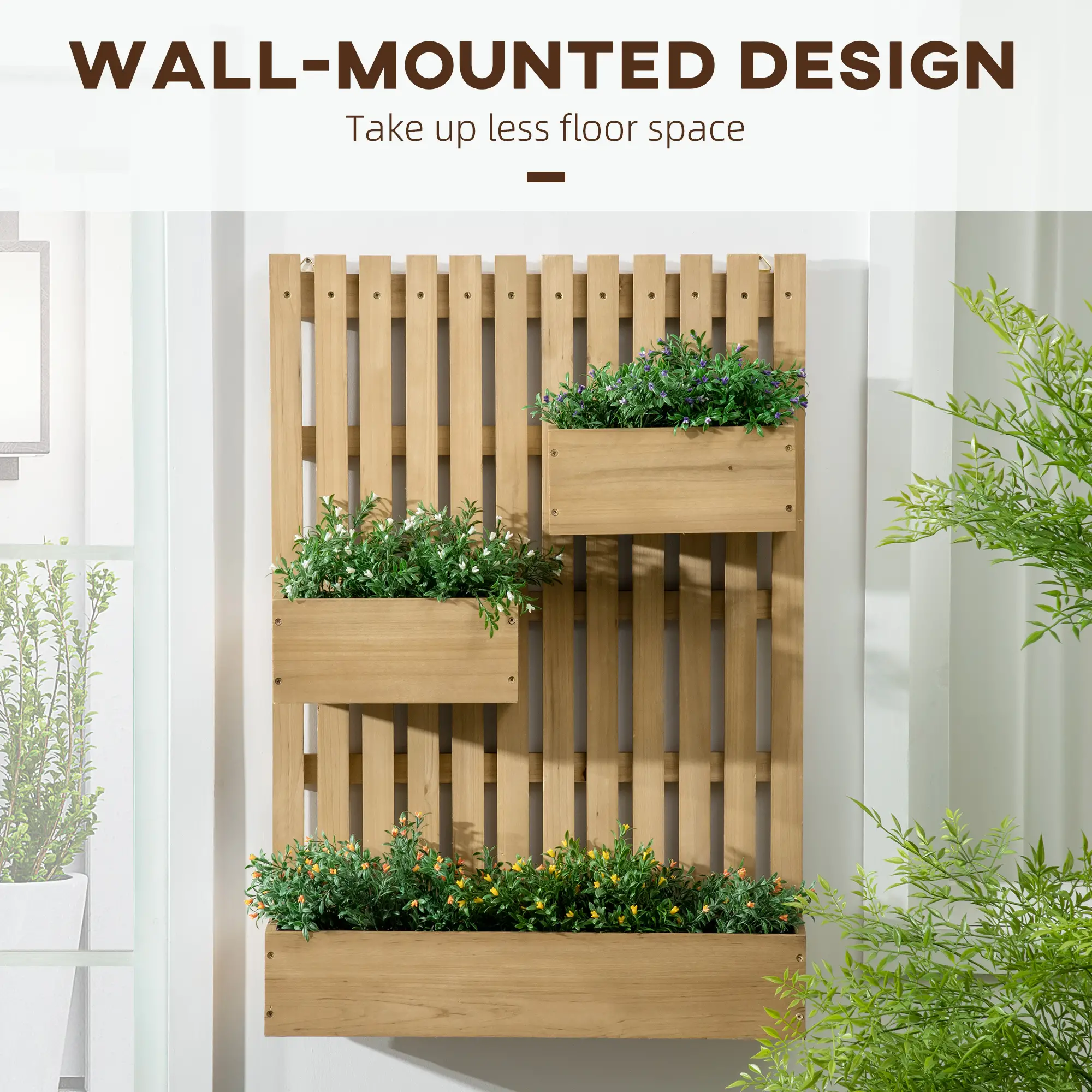 3 Box Raised Garden Bed with Trellis, Wall-Mounted Wood Planter - Image 4