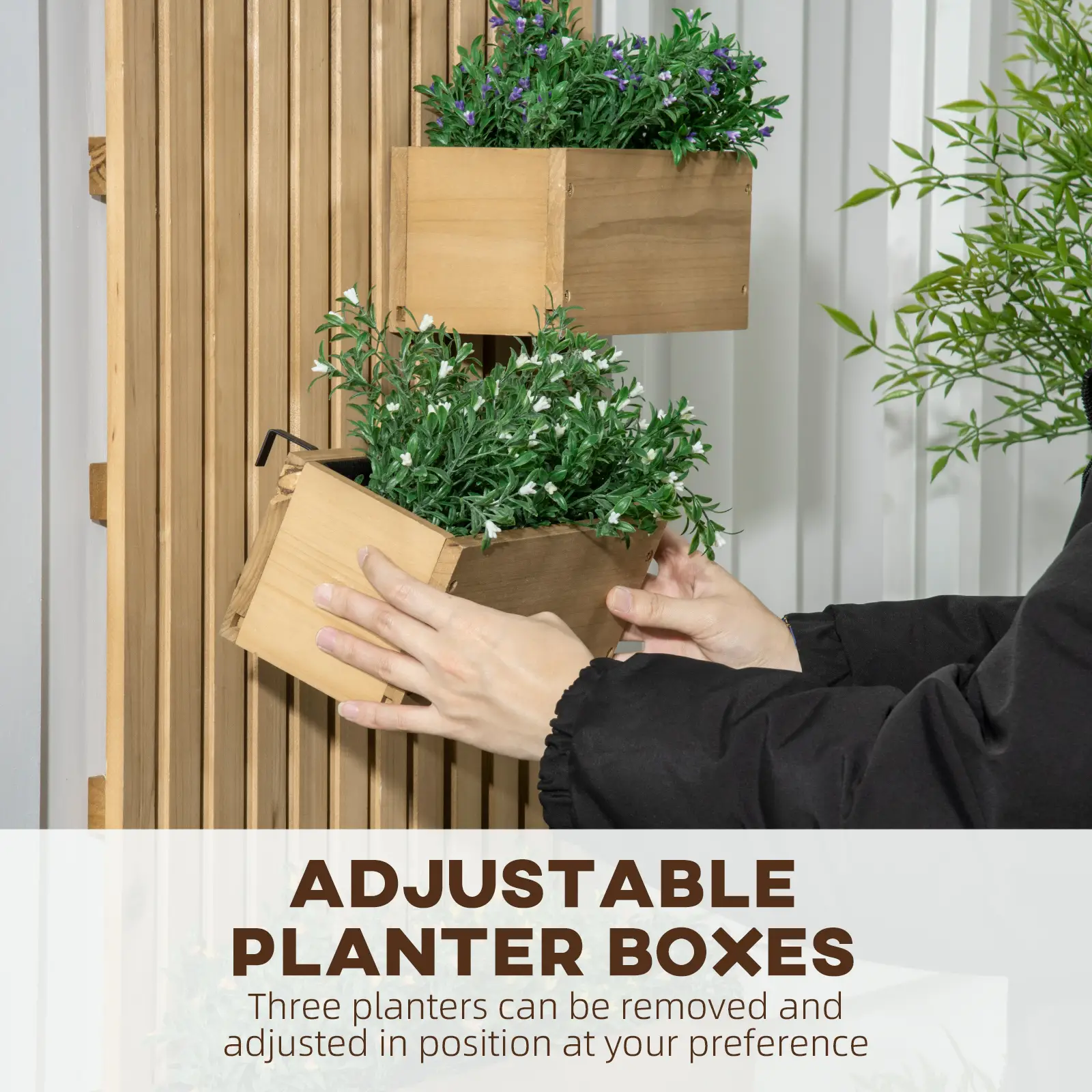 3 Box Raised Garden Bed with Trellis, Wall-Mounted Wood Planter - Image 5