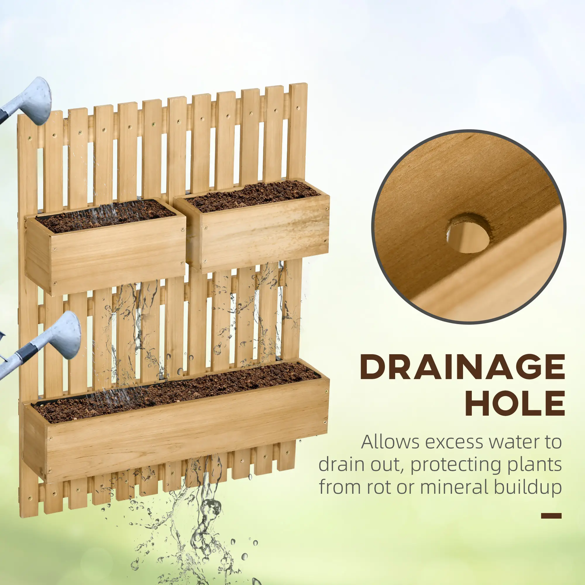 3 Box Raised Garden Bed with Trellis, Wall-Mounted Wood Planter - Image 7