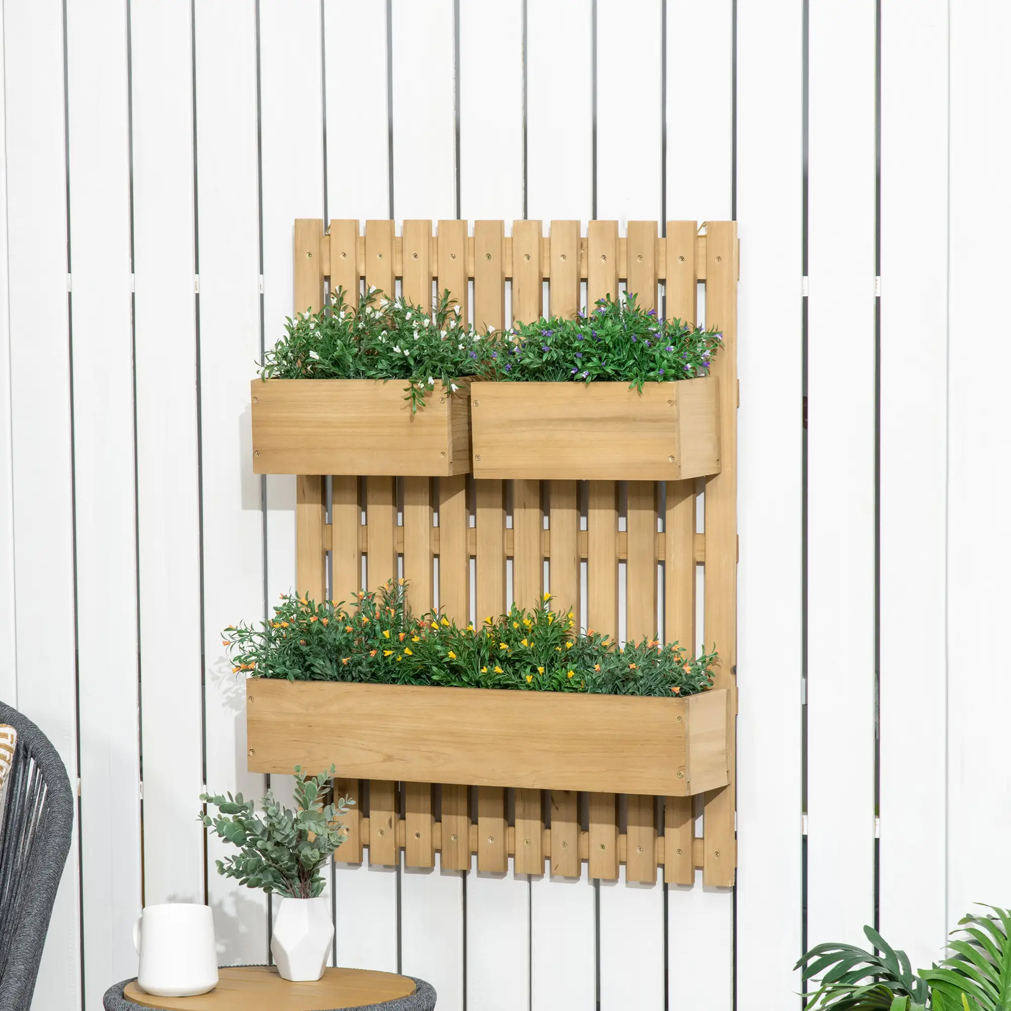 3 Box Raised Garden Bed with Trellis, Wall-Mounted Wood Planter - Image 8