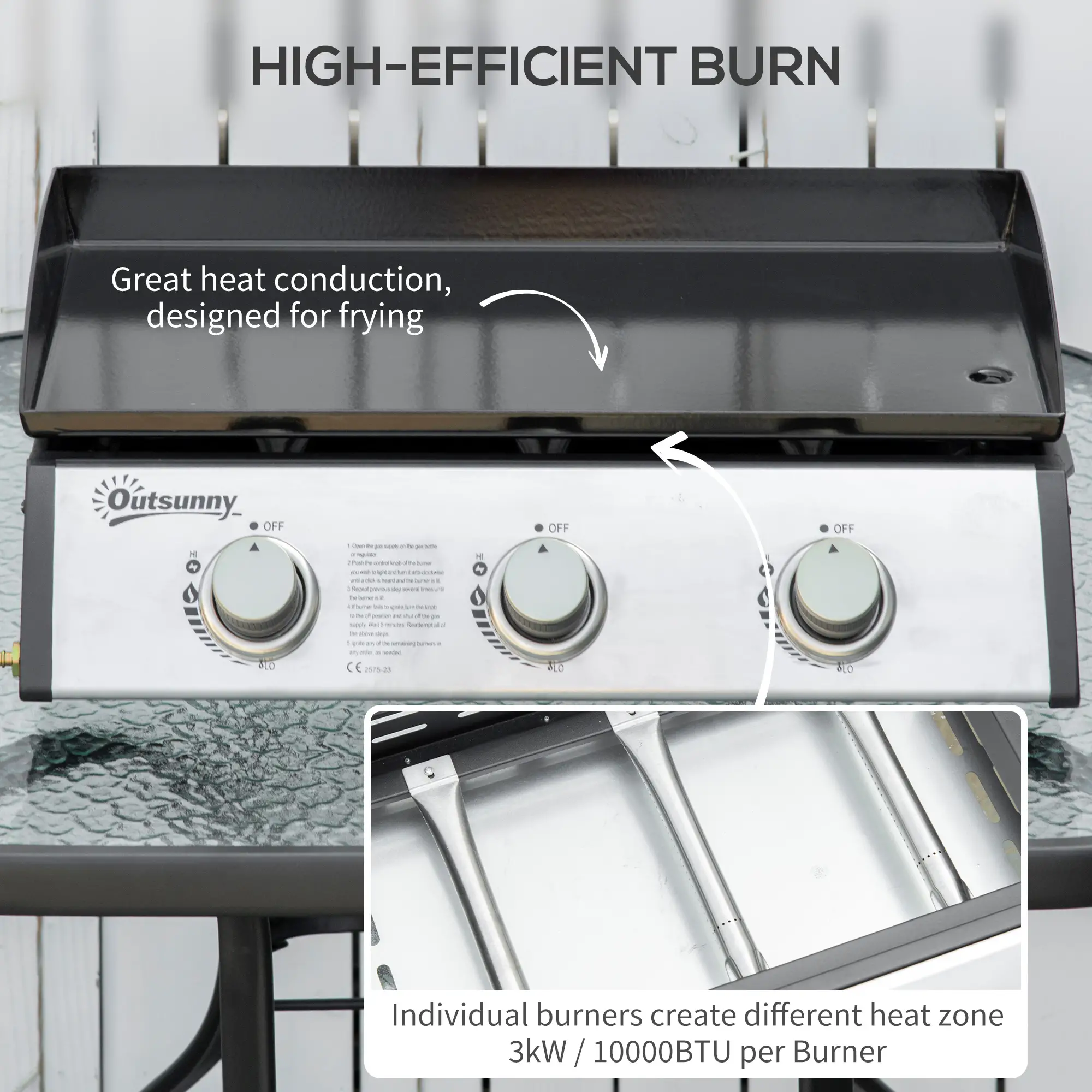 3 Burner Portable Tabletop BBQ Grill, Silver - Image 4