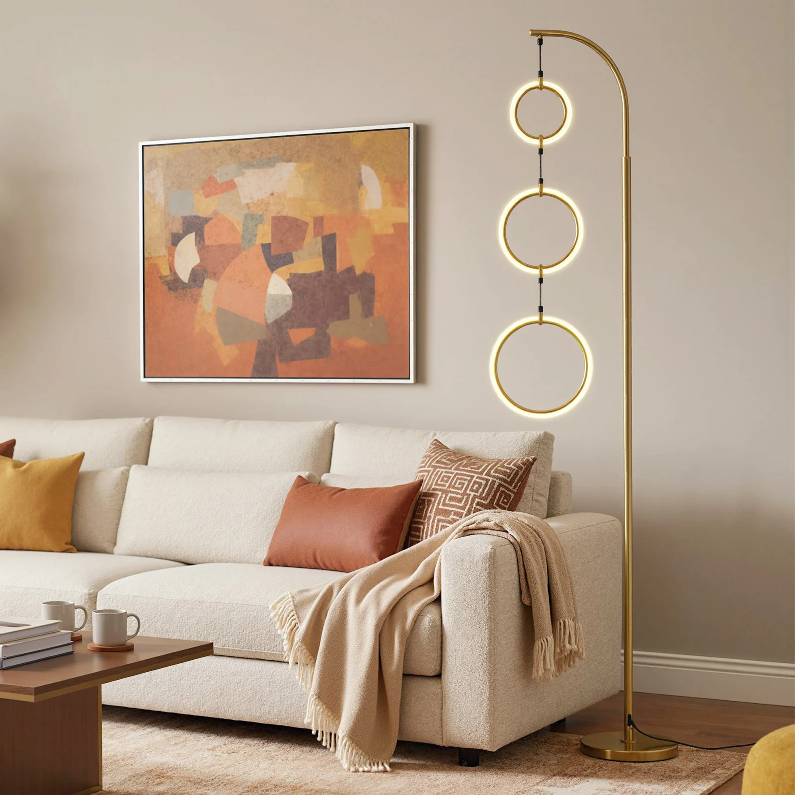 3-Circle Dimmable LED Floor Lamp, 3 Color Temperatures, Golden - Image 3