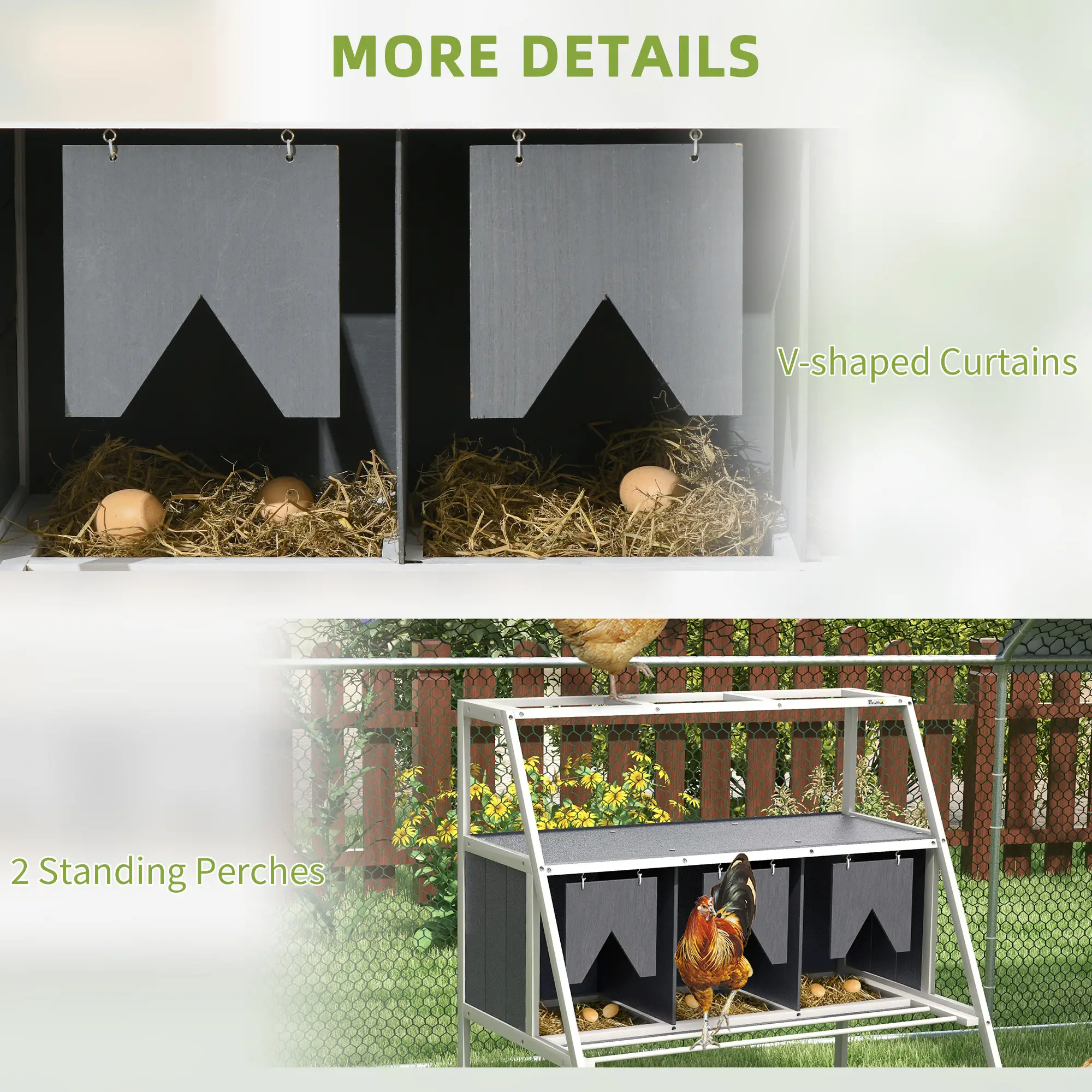 3 Compartment Chicken Nesting Box, Privacy Curtains, Perches, 6-12 Hens - Image 6