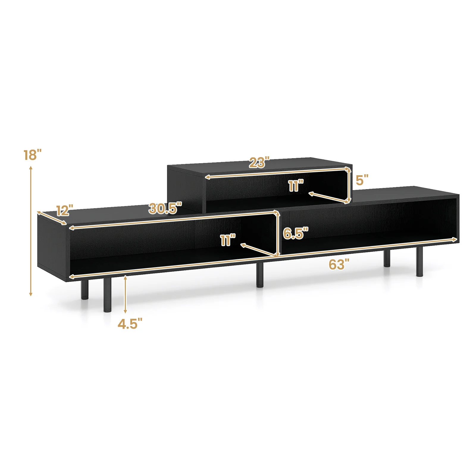 3 Cubby TV Stand for TVs up to 70 Inch Entertainment Center with Open Storage Compartments, Black - Image 6