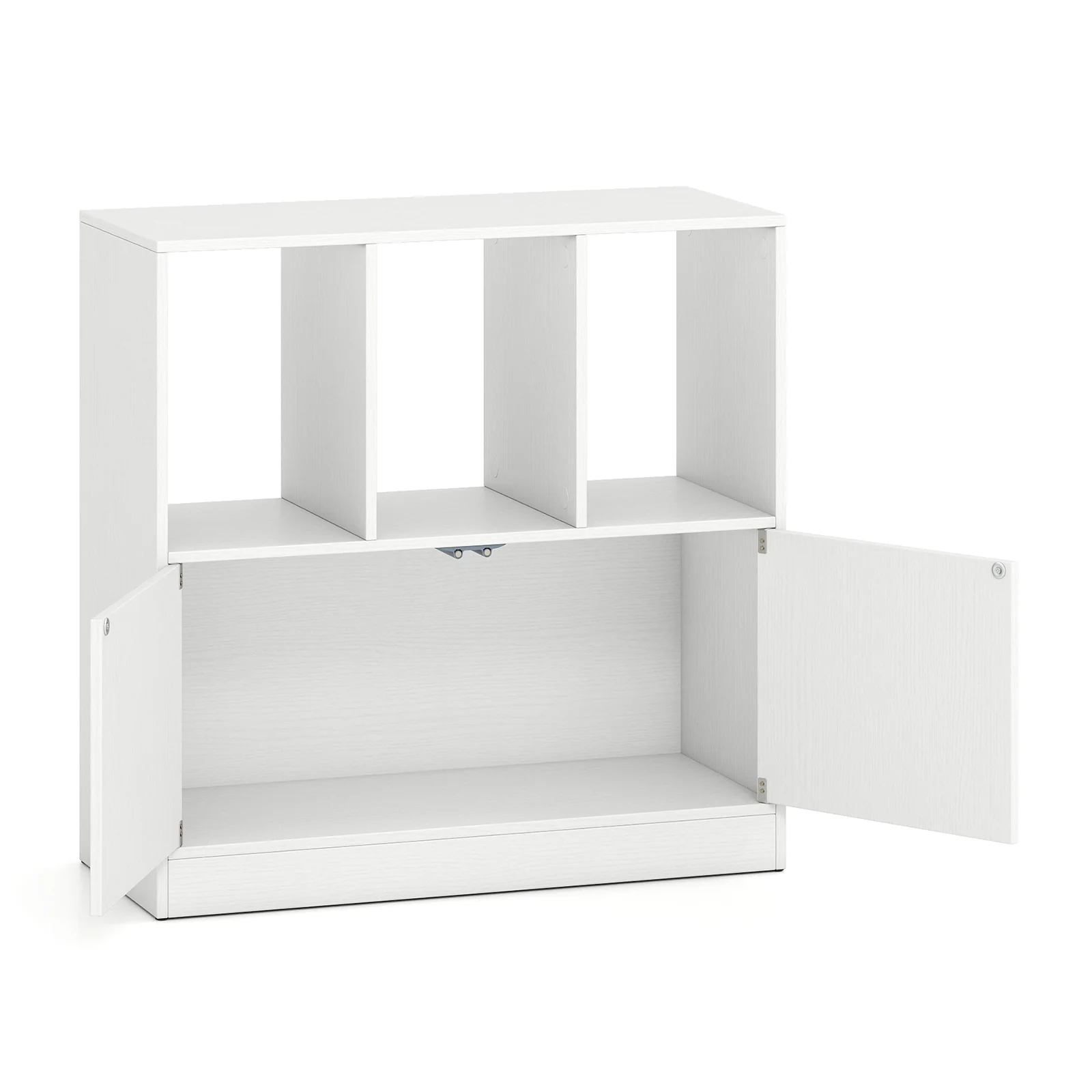 3-Cube Bookcase with Doors 3-Tier Cubic Bookshelf with Open Compartments and Cabinet, White - Image 5