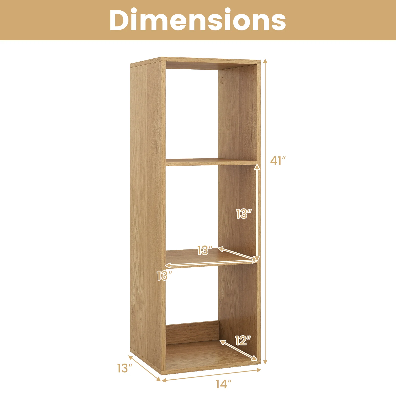 3 Cube Bookshelf, With Back Guardrail, Natural - Image 6