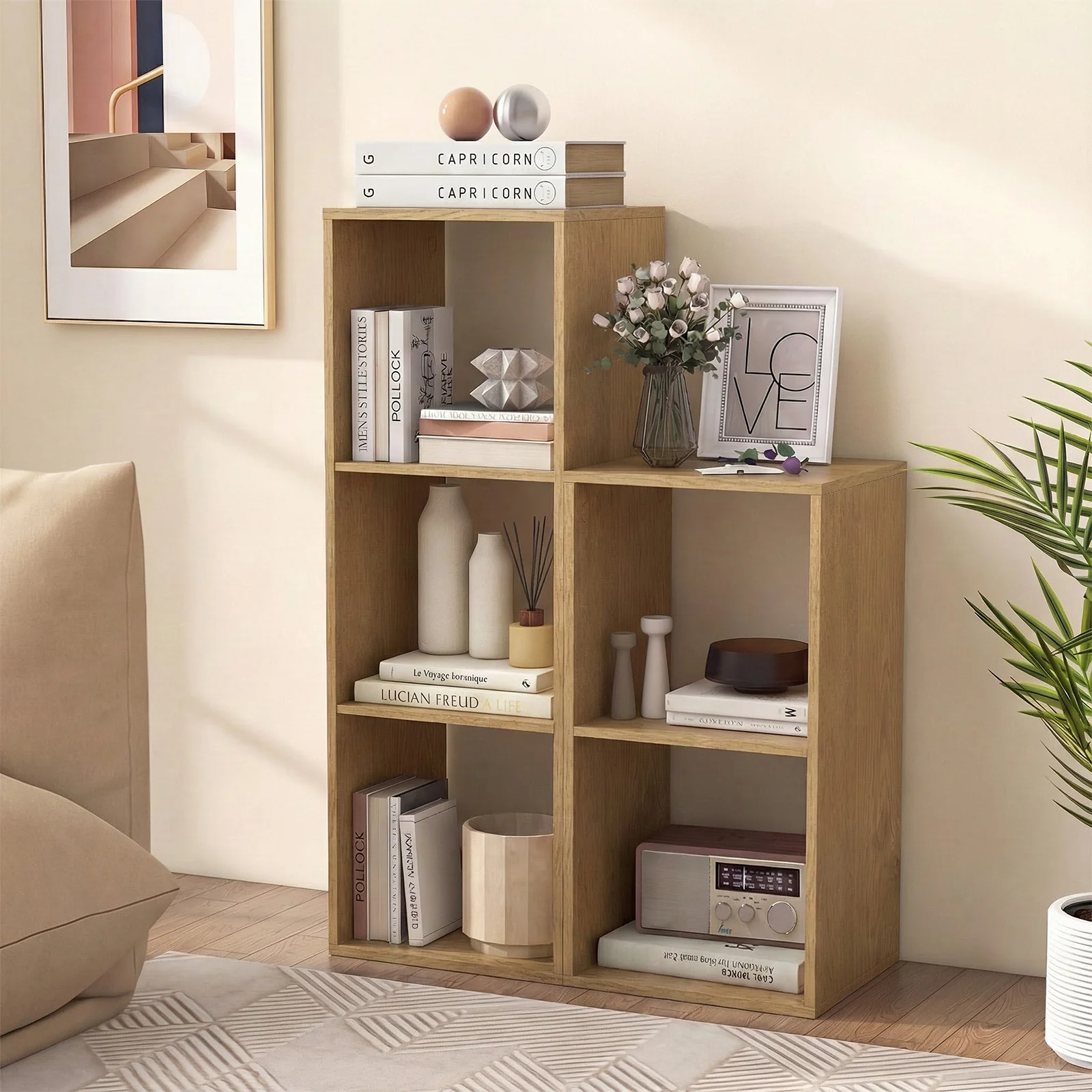 3 Cube Bookshelf, With Back Guardrail, Natural - Image 7