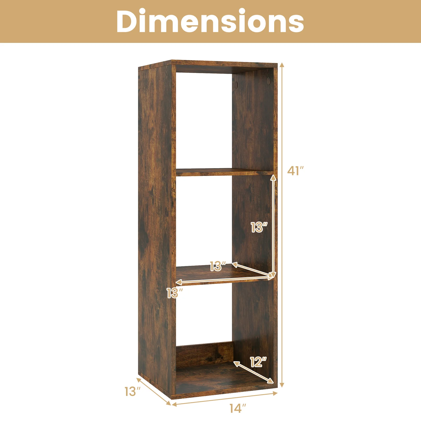 3 Cube Bookshelf With Back Guardrail, Brown - Image 6