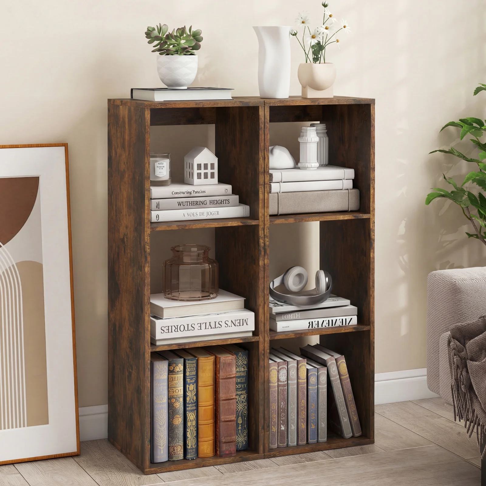 3 Cube Bookshelf With Back Guardrail, Brown - Image 8