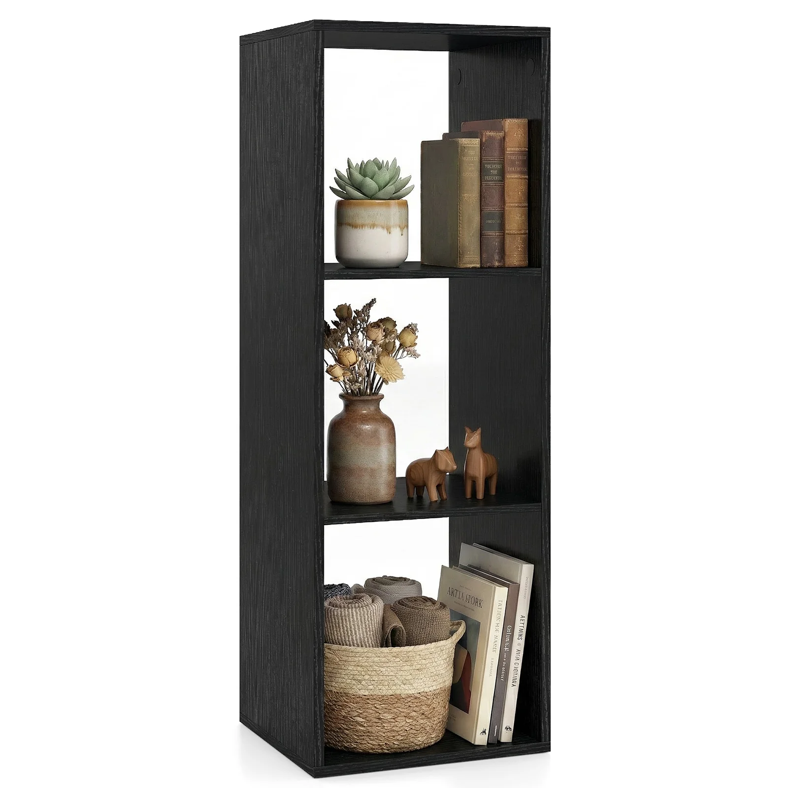 3 Cube Bookshelf with Back Guardrail for Living Room Bedroom, Black - Image 4