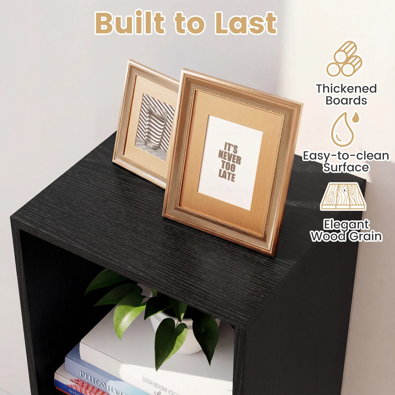 3 Cube Bookshelf with Back Guardrail for Living Room Bedroom, Black - Image 9