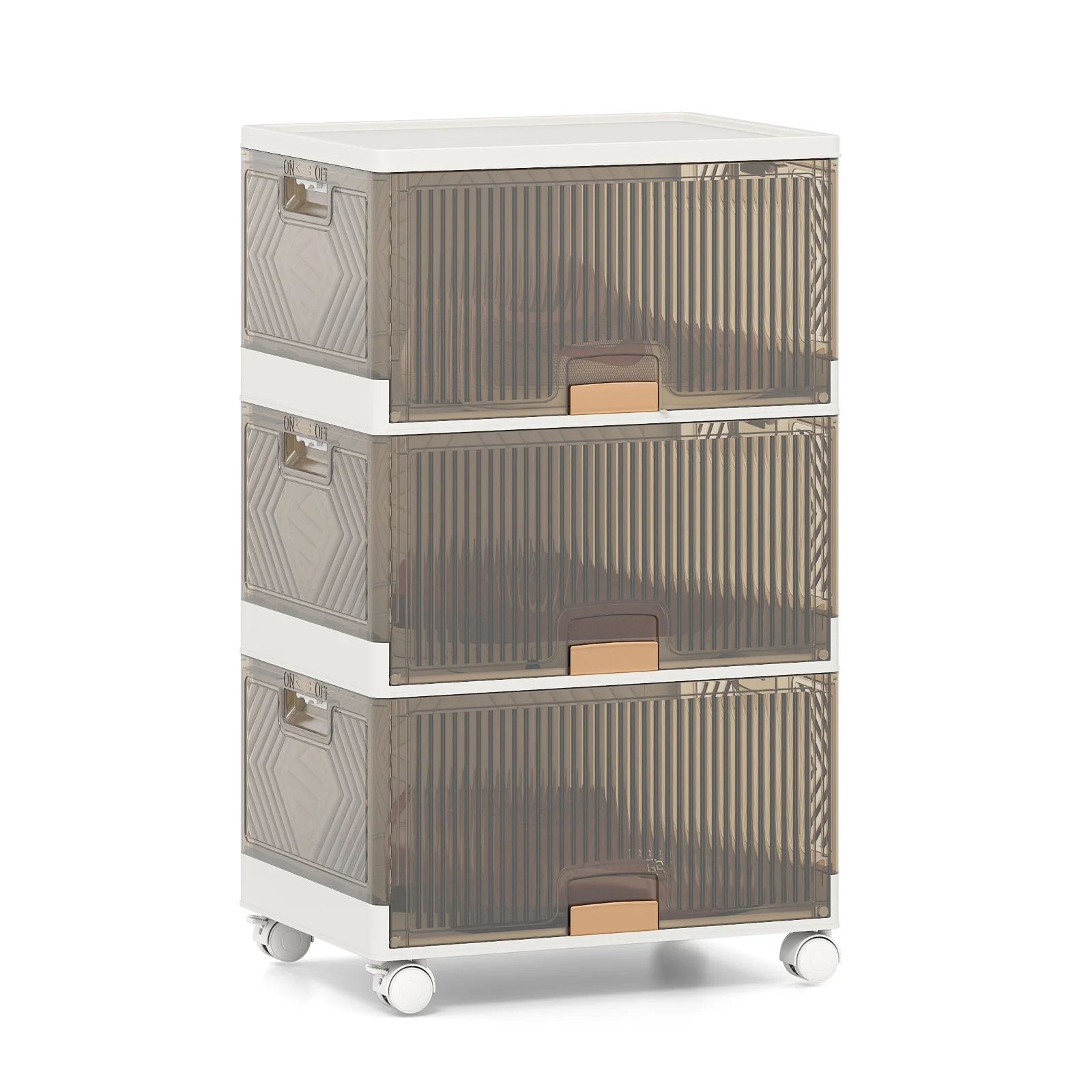 3 Cube Stackable Storage Bins, Detachable Wheels, White