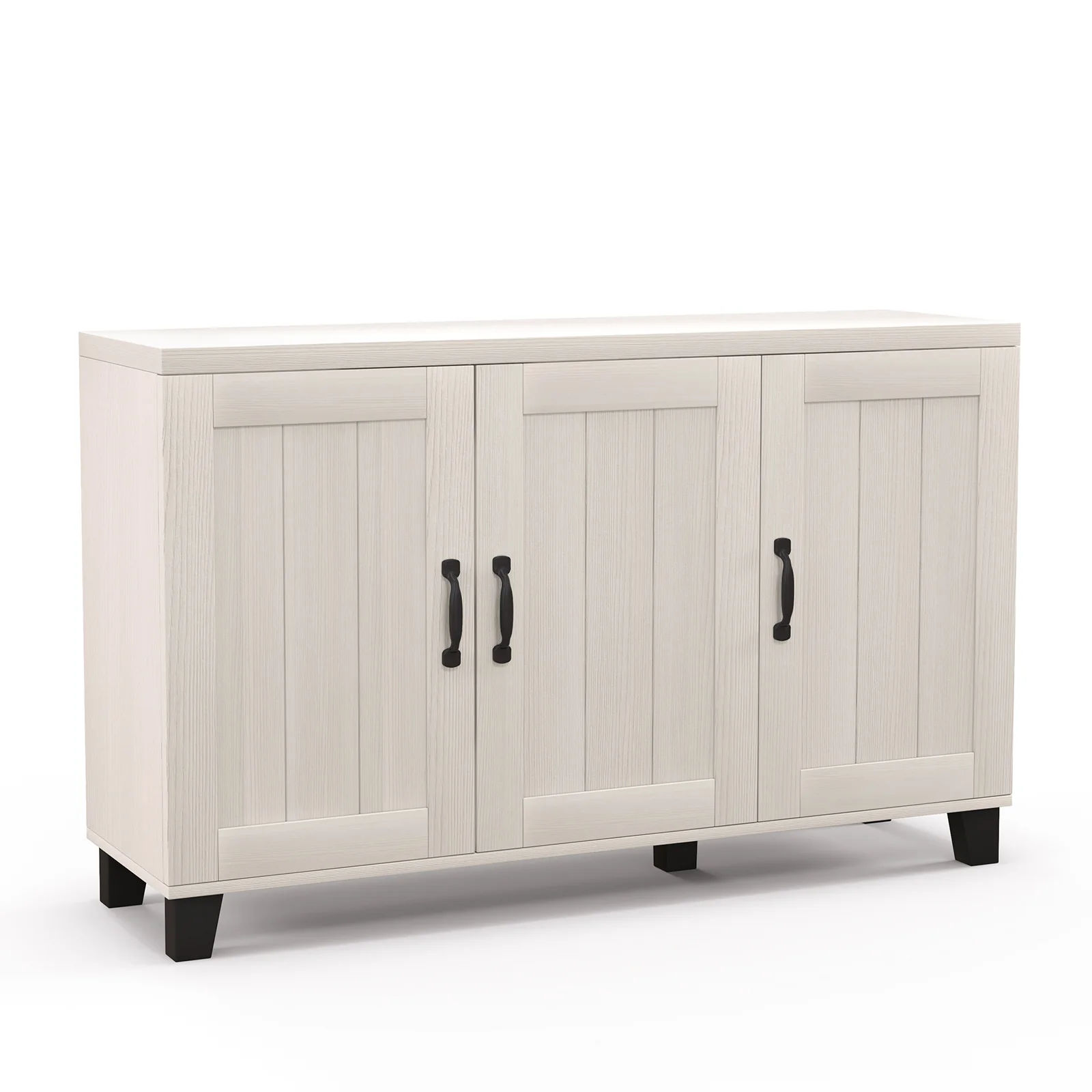 3-Door Buffet Sideboard, Adjustable Shelves, Anti-Tipping Kits, White Wash, White - Image 4