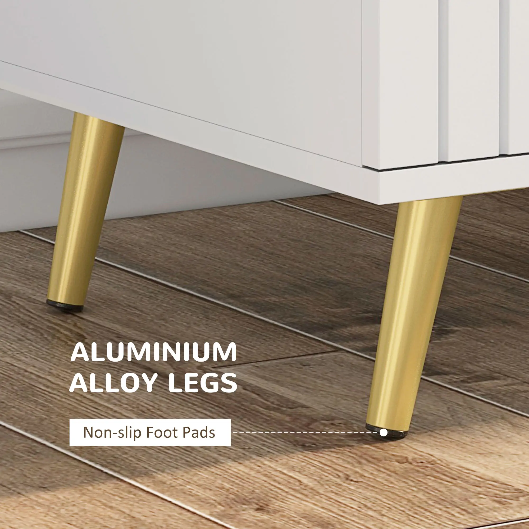 3 Drawer Cabinet, Bedroom Chest of Drawers, Aluminium Legs, Gold Handles, White - Image 5