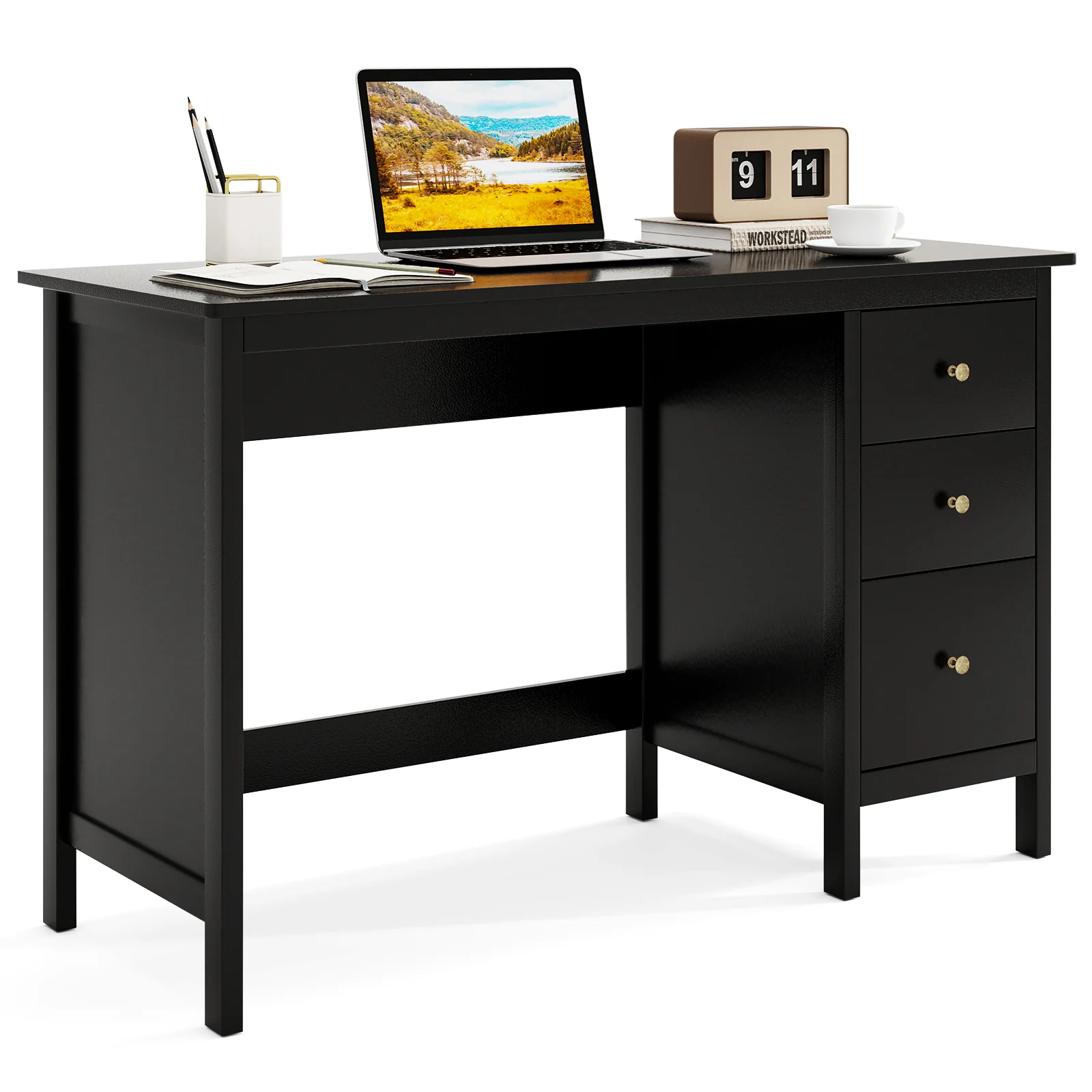 3-Drawer Computer Desk, Spacious Desktop, Black - Image 5