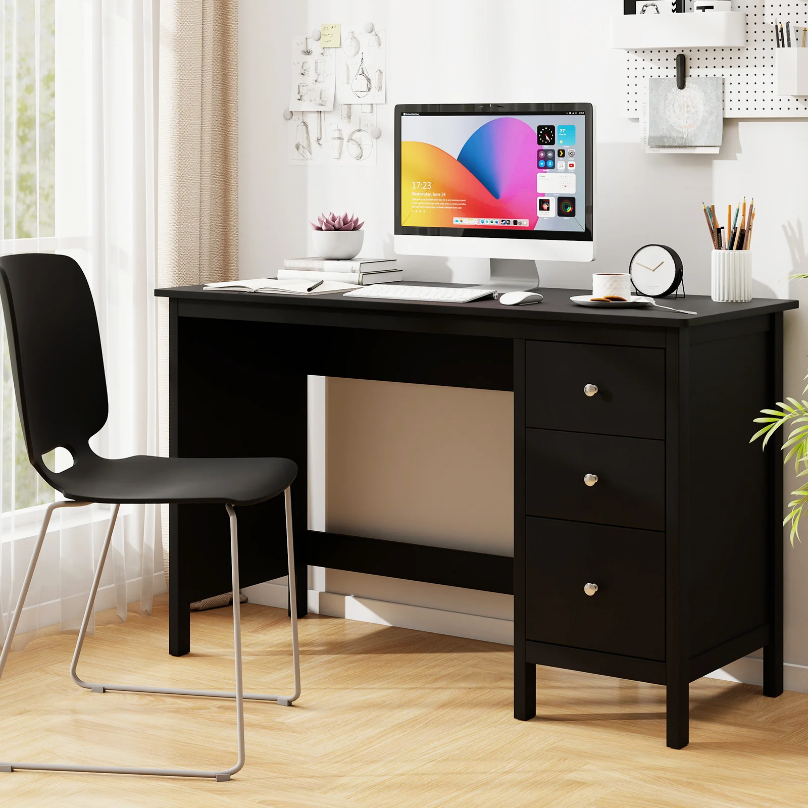 3-Drawer Computer Desk, Spacious Desktop, Black - Image 7