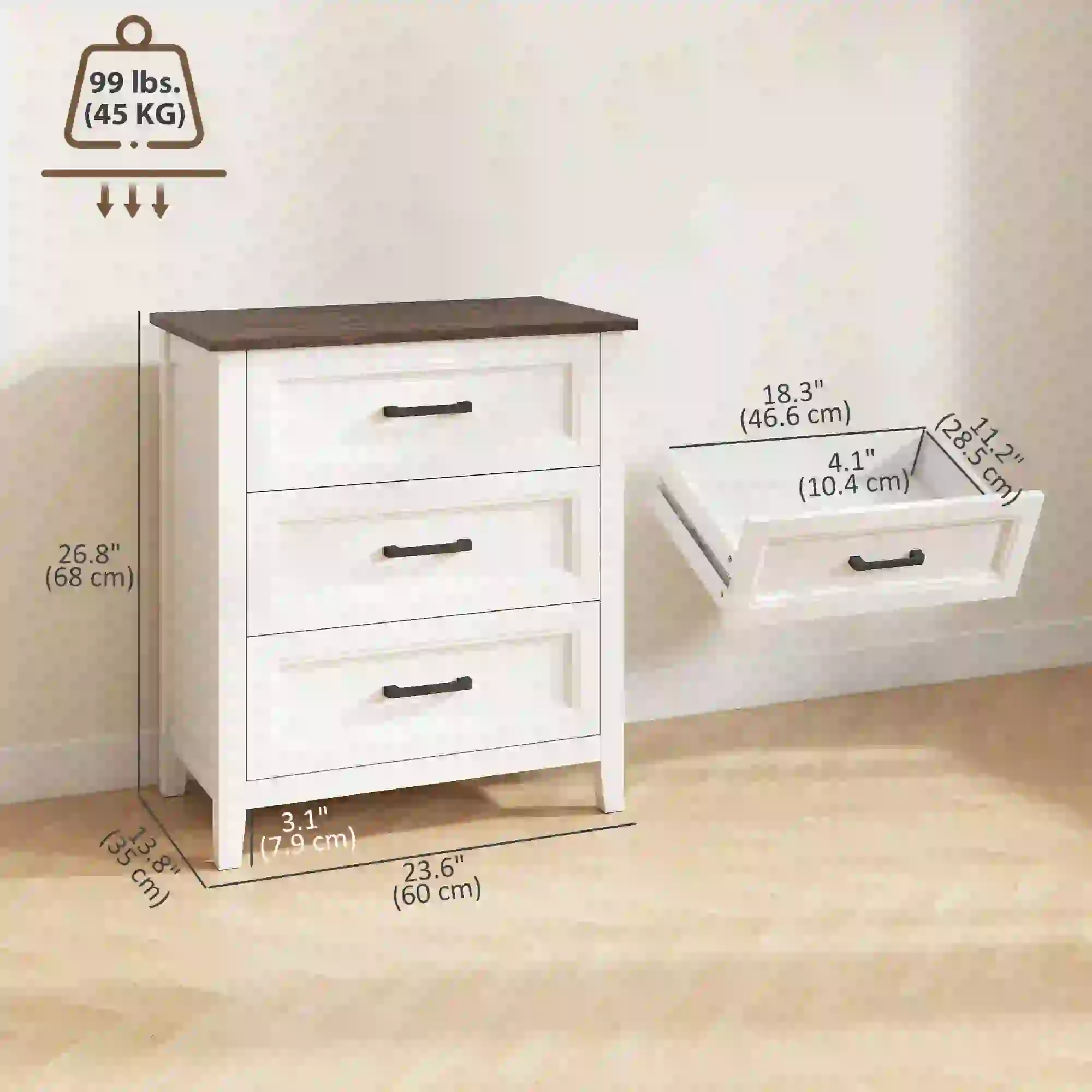 3 Drawer Dresser Chest For Bedroom Storage Chest Of Drawers - Image 3