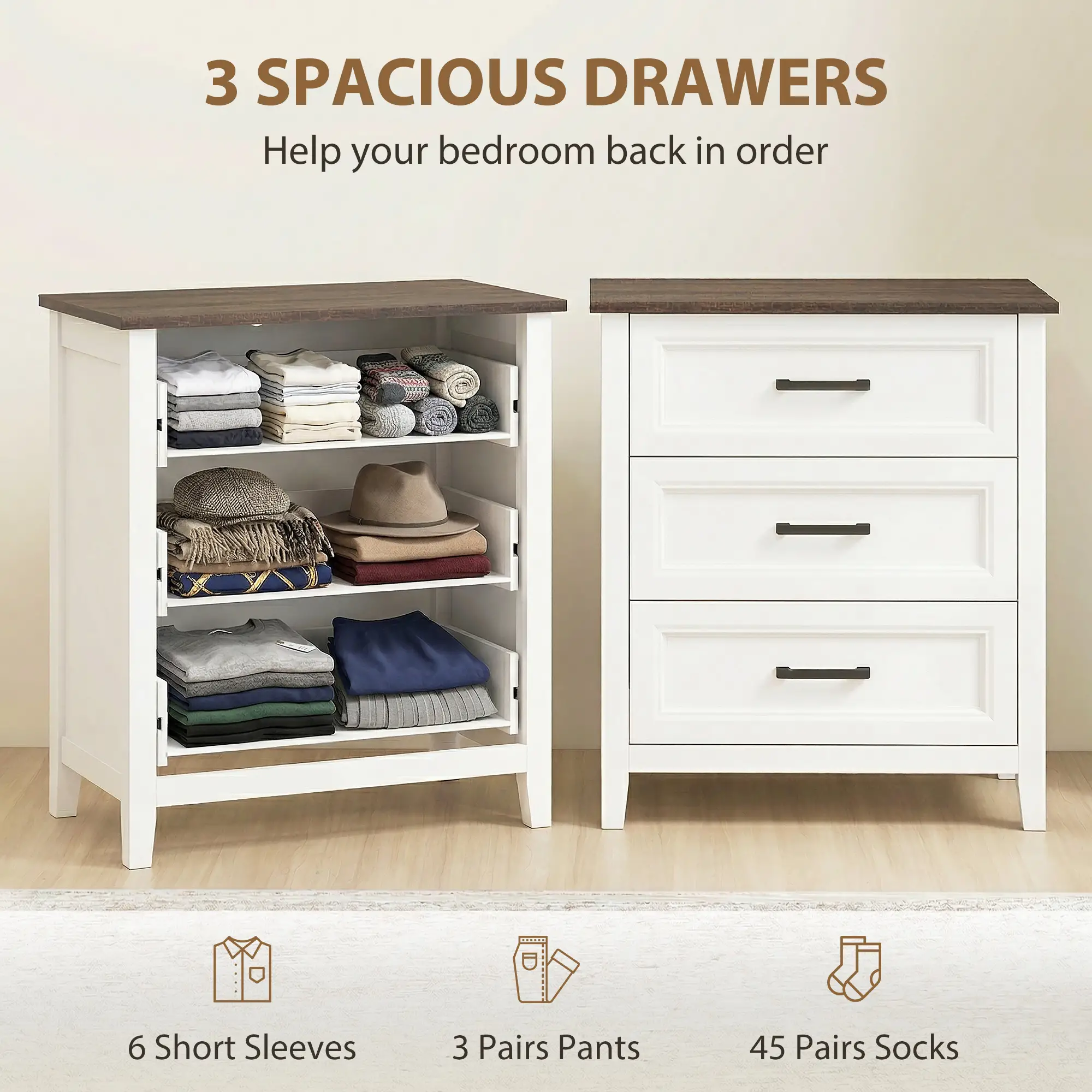 3 Drawer Dresser Chest For Bedroom Storage Chest Of Drawers - Image 4
