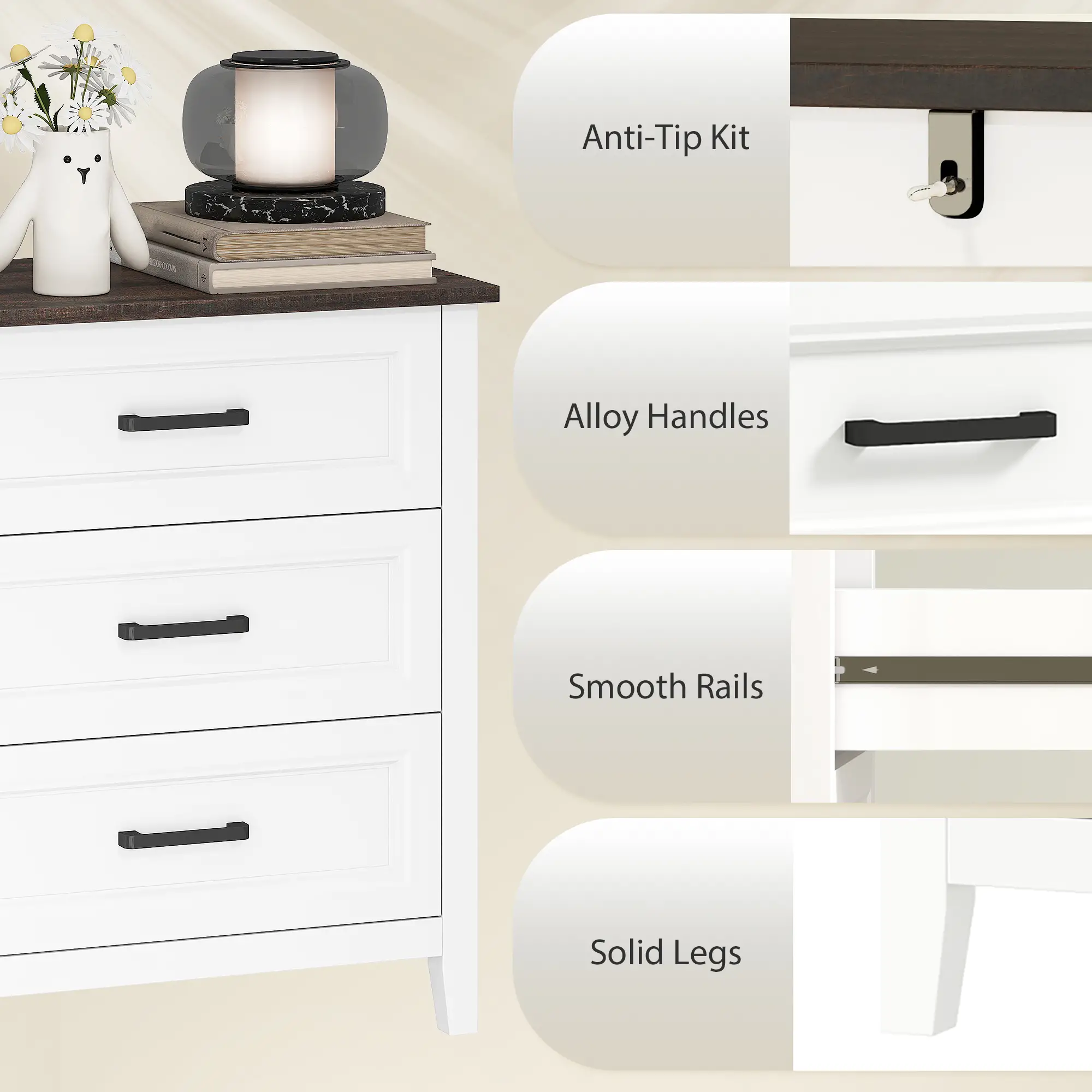 3 Drawer Dresser Chest For Bedroom Storage Chest Of Drawers - Image 5