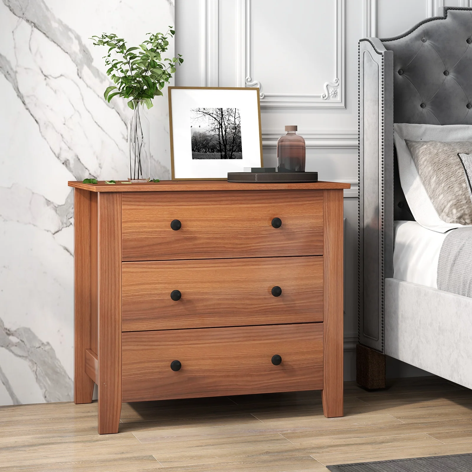 3 Drawer Dresser Chest, Walnut - Image 3