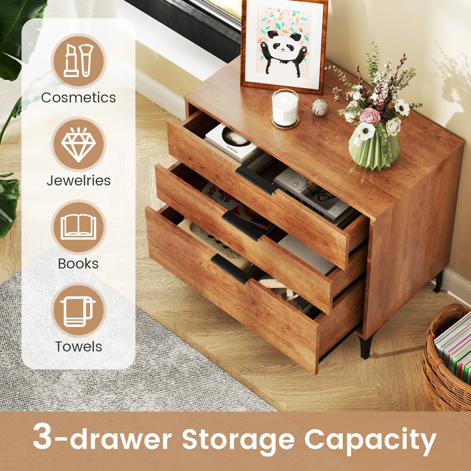 3 Drawer Dresser, Interlock System, Cherry - Image 8