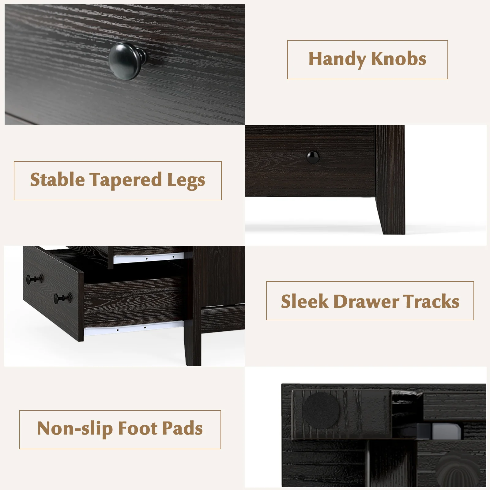 3-Drawer Dresser, Modern Large Nightstand, Dark Brown - Image 10