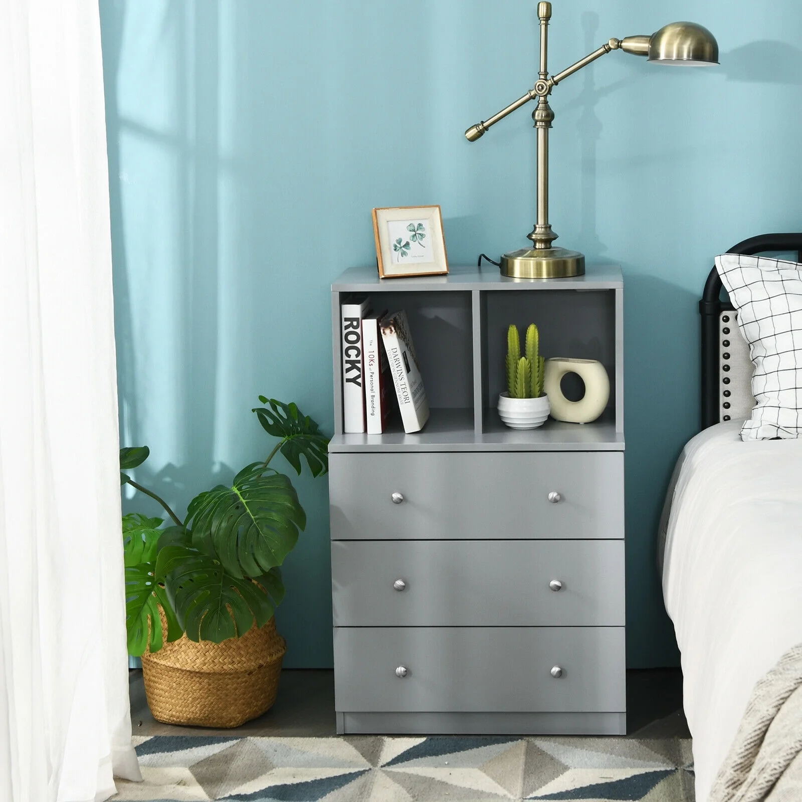 3 Drawer Dresser with Cubbies Storage Chest for Bedroom Living Room, Gray - Image 10