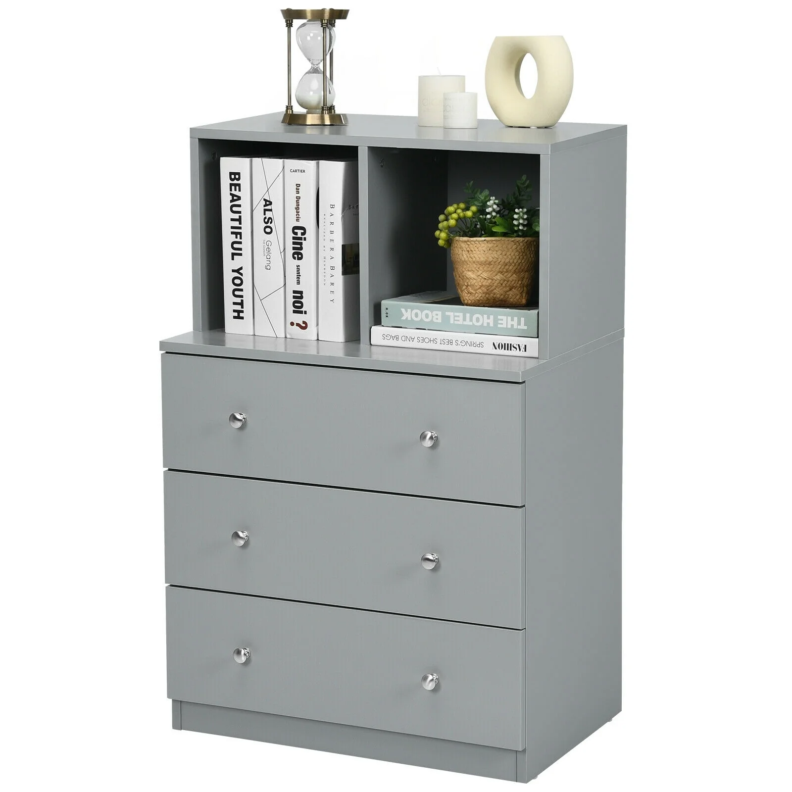 3 Drawer Dresser with Cubbies Storage Chest for Bedroom Living Room, Gray - Image 5