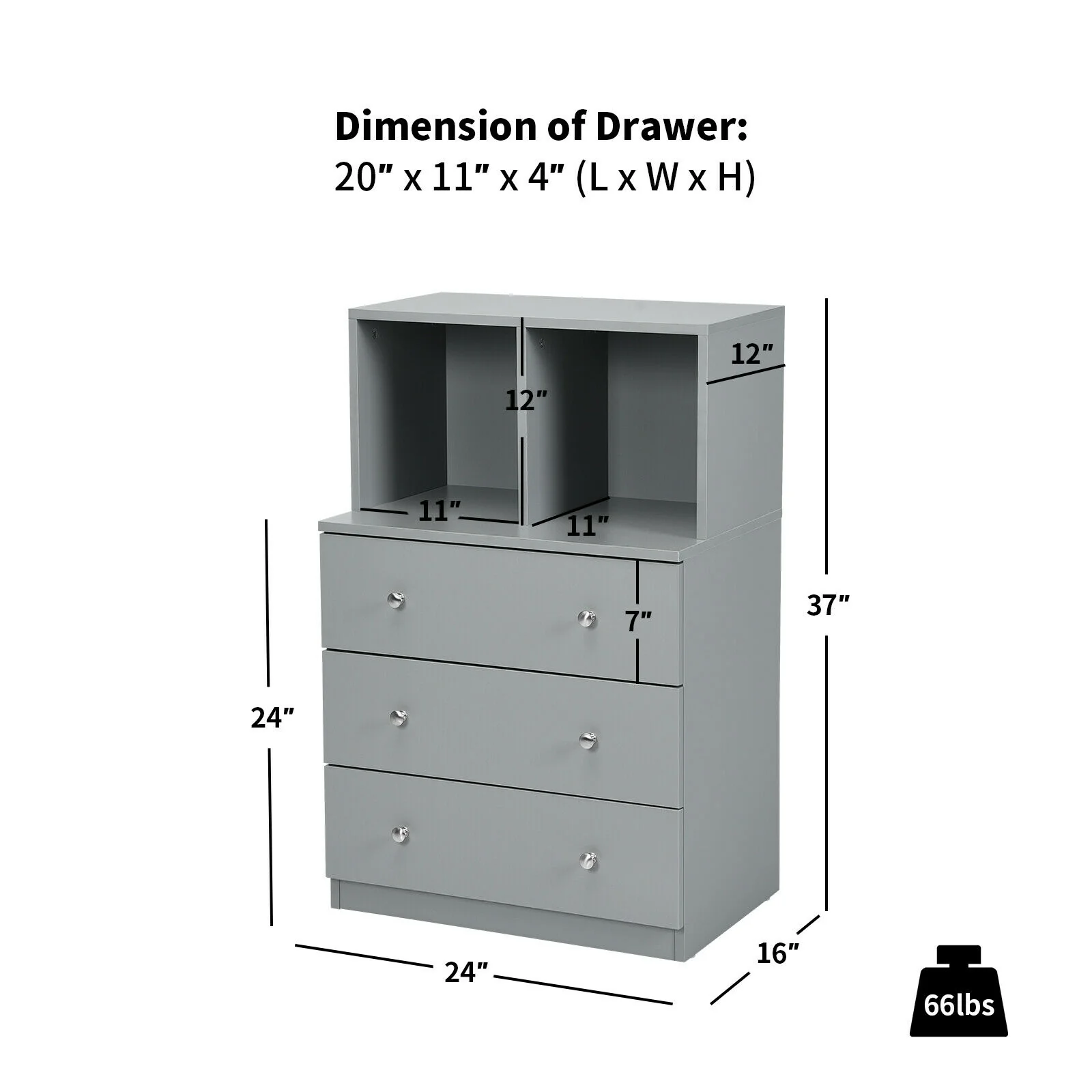 3 Drawer Dresser with Cubbies Storage Chest for Bedroom Living Room, Gray - Image 6