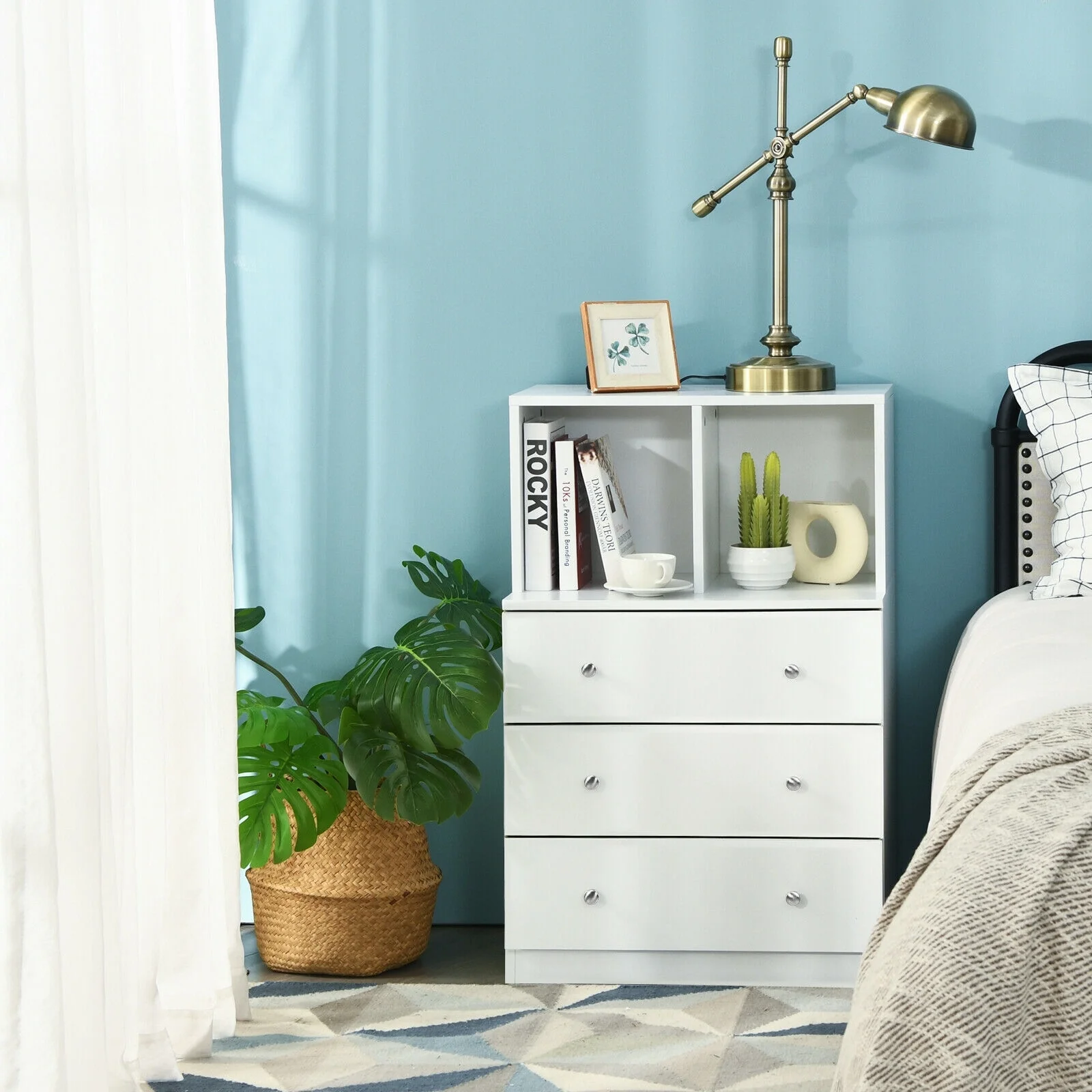 3 Drawer Dresser With Cubbies Storage Chest, White - Image 3