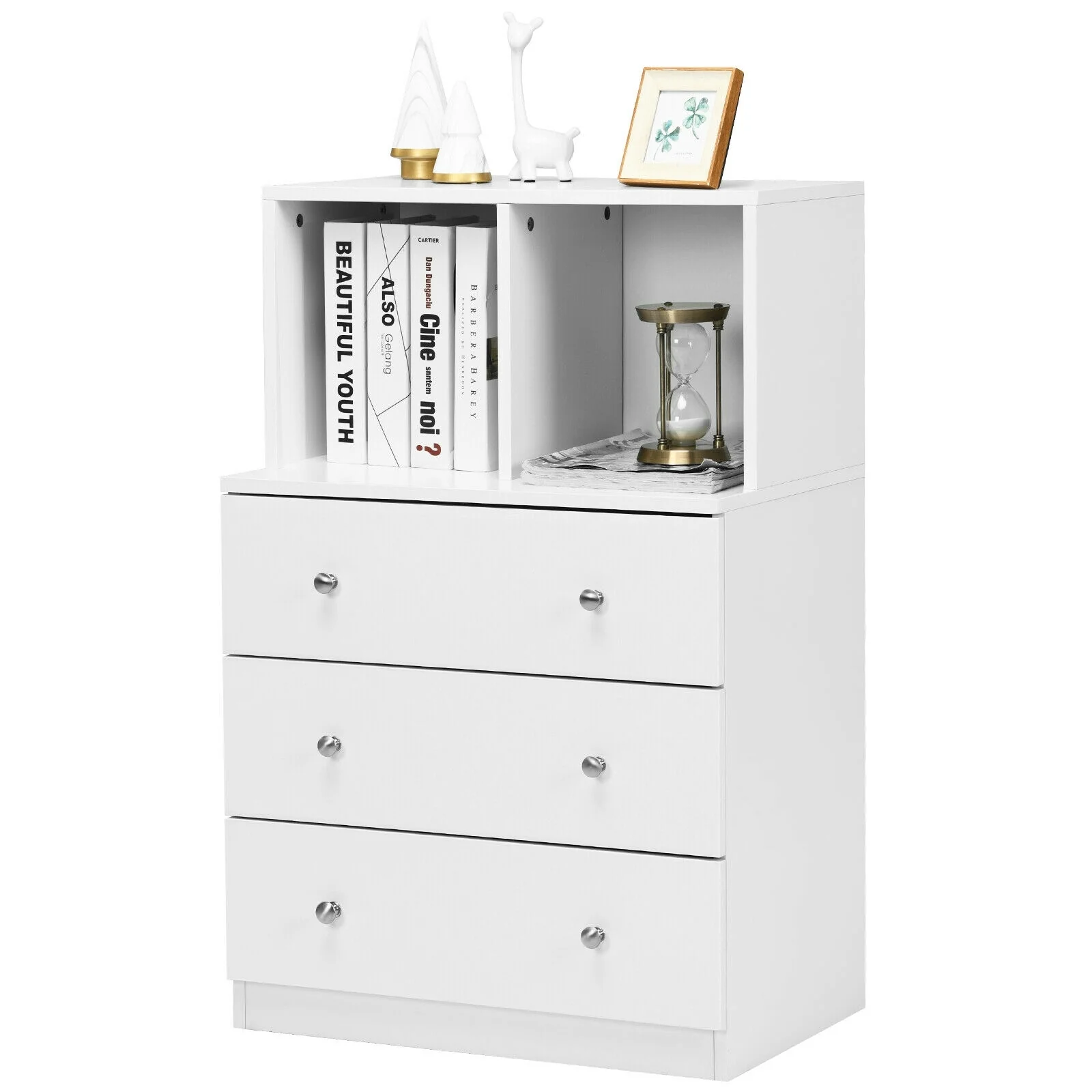 3 Drawer Dresser With Cubbies Storage Chest, White - Image 5