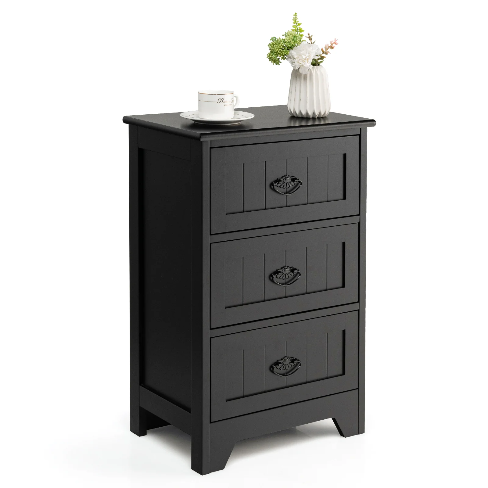 3 Drawer End Storage Wood Nightstand, Black - Image 4