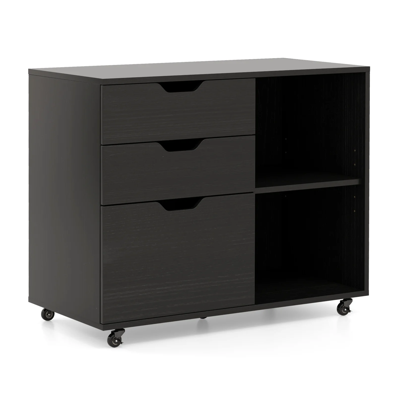 3-Drawer File Cabinet, Adjustable Shelf, Wheels, Letter Size, Black