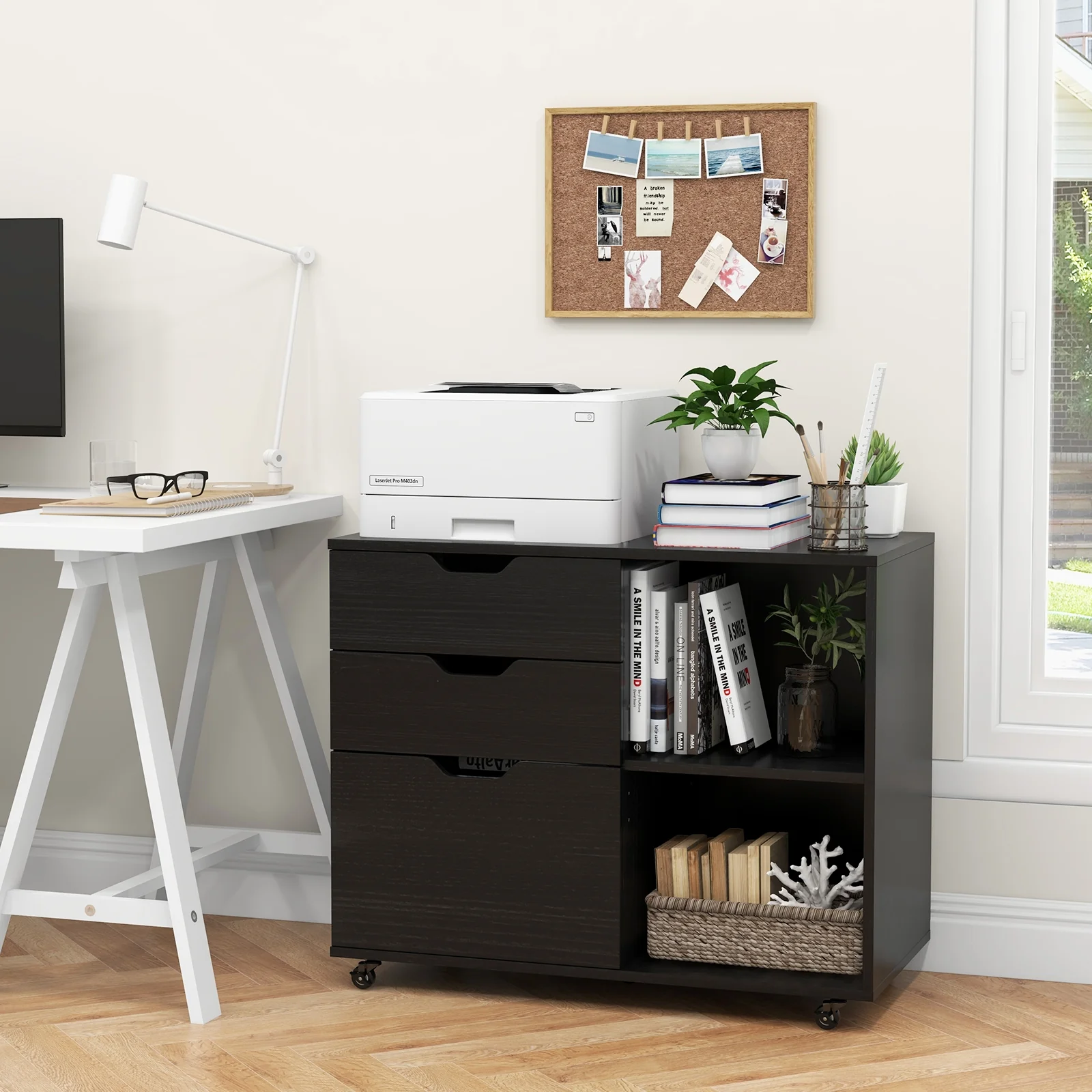 3-Drawer File Cabinet, Adjustable Shelf, Wheels, Letter Size, Black - Image 7