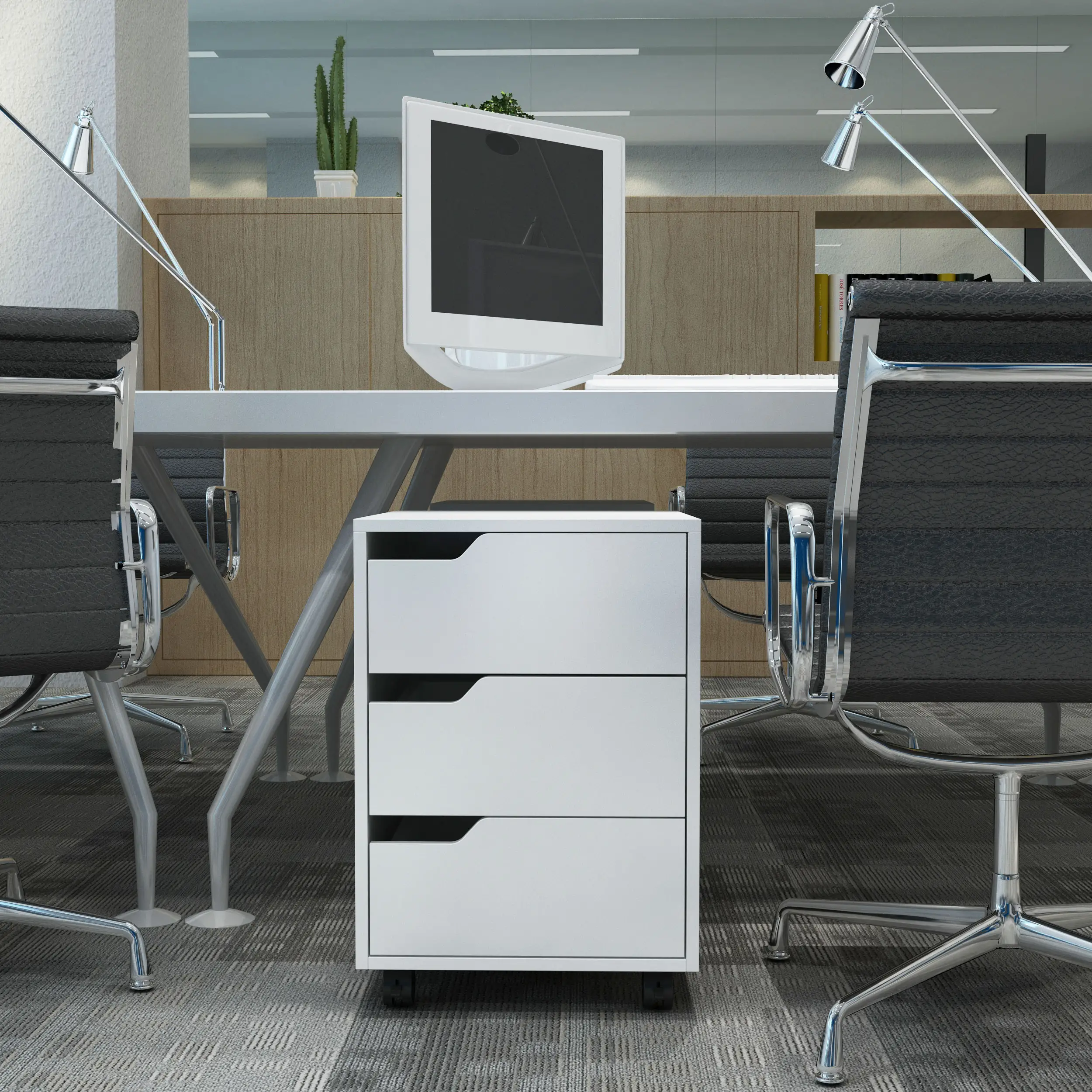 3 Drawer File Cabinet, Mobile Vertical Filing Cabinet with Wheels, White - Image 2