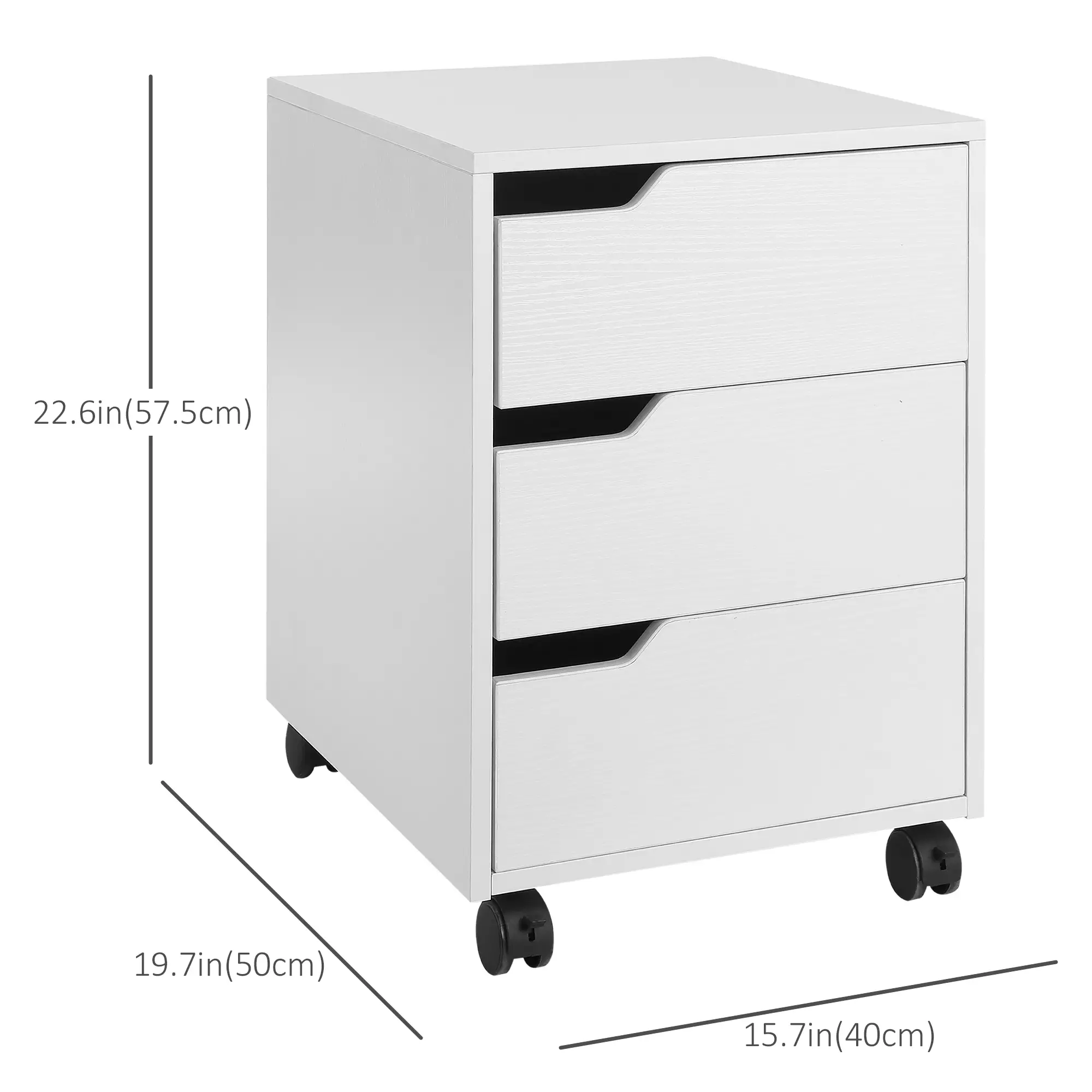 3 Drawer File Cabinet, Mobile Vertical Filing Cabinet with Wheels, White - Image 3