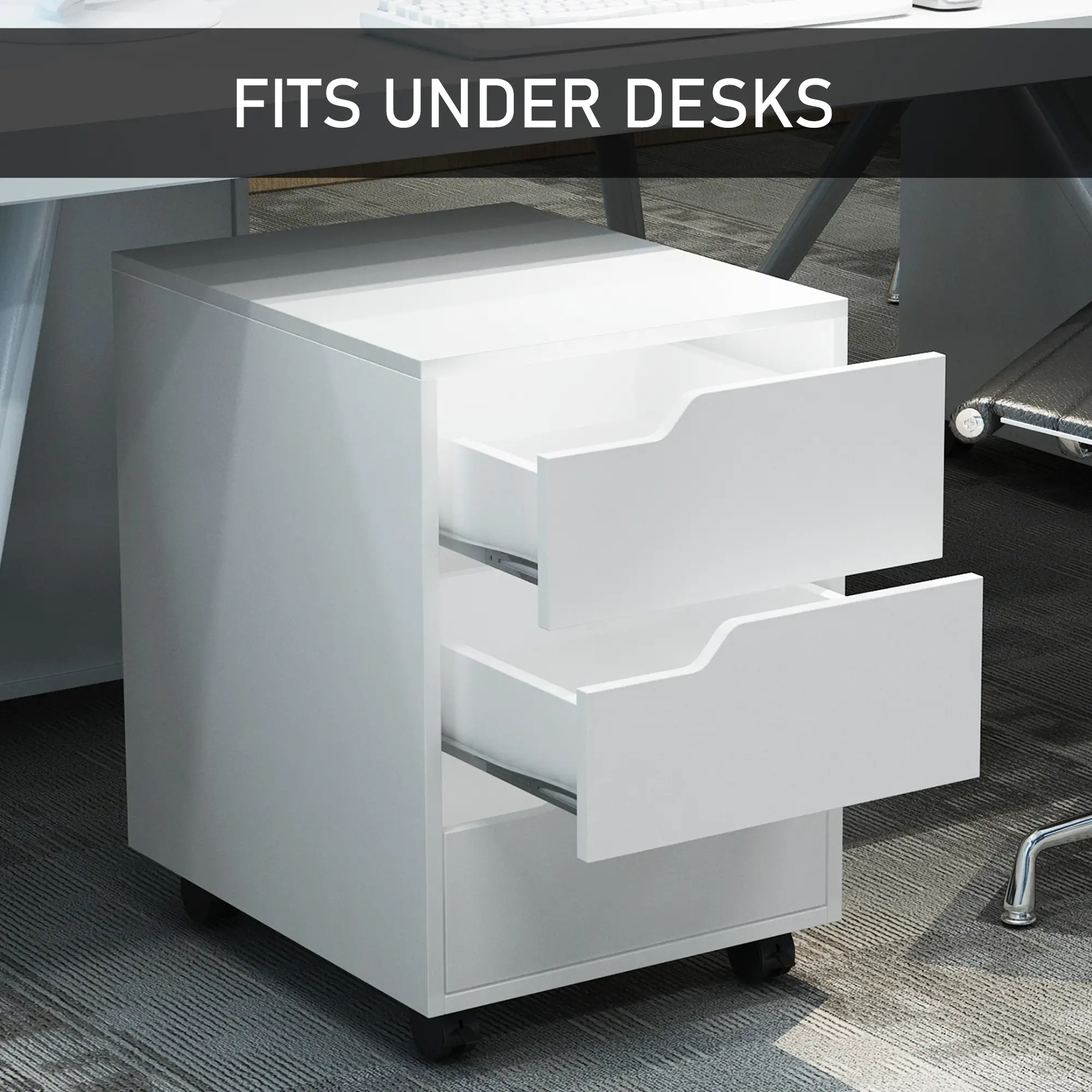 3 Drawer File Cabinet, Mobile Vertical Filing Cabinet with Wheels, White - Image 6
