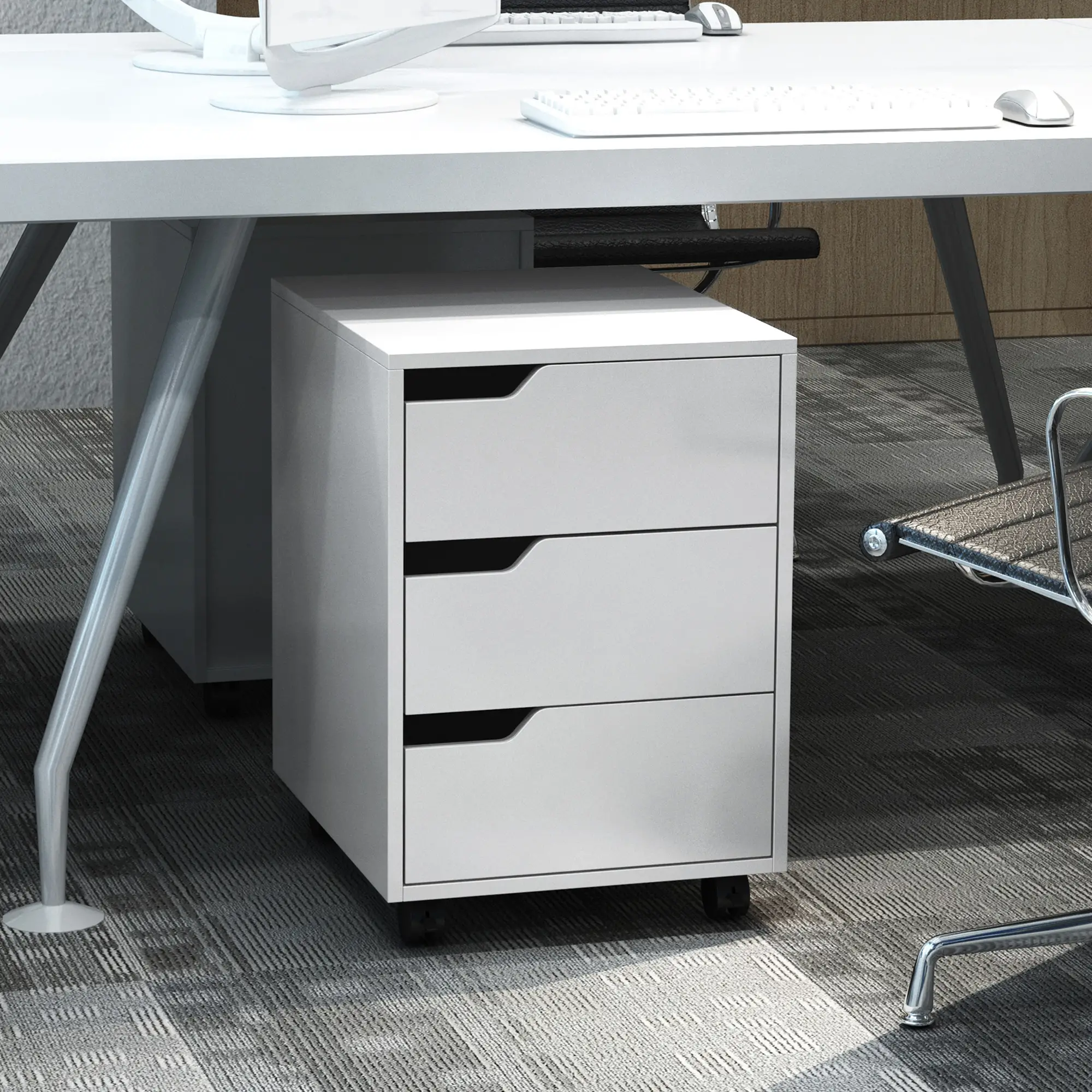 3 Drawer File Cabinet, Mobile Vertical Filing Cabinet with Wheels, White - Image 8