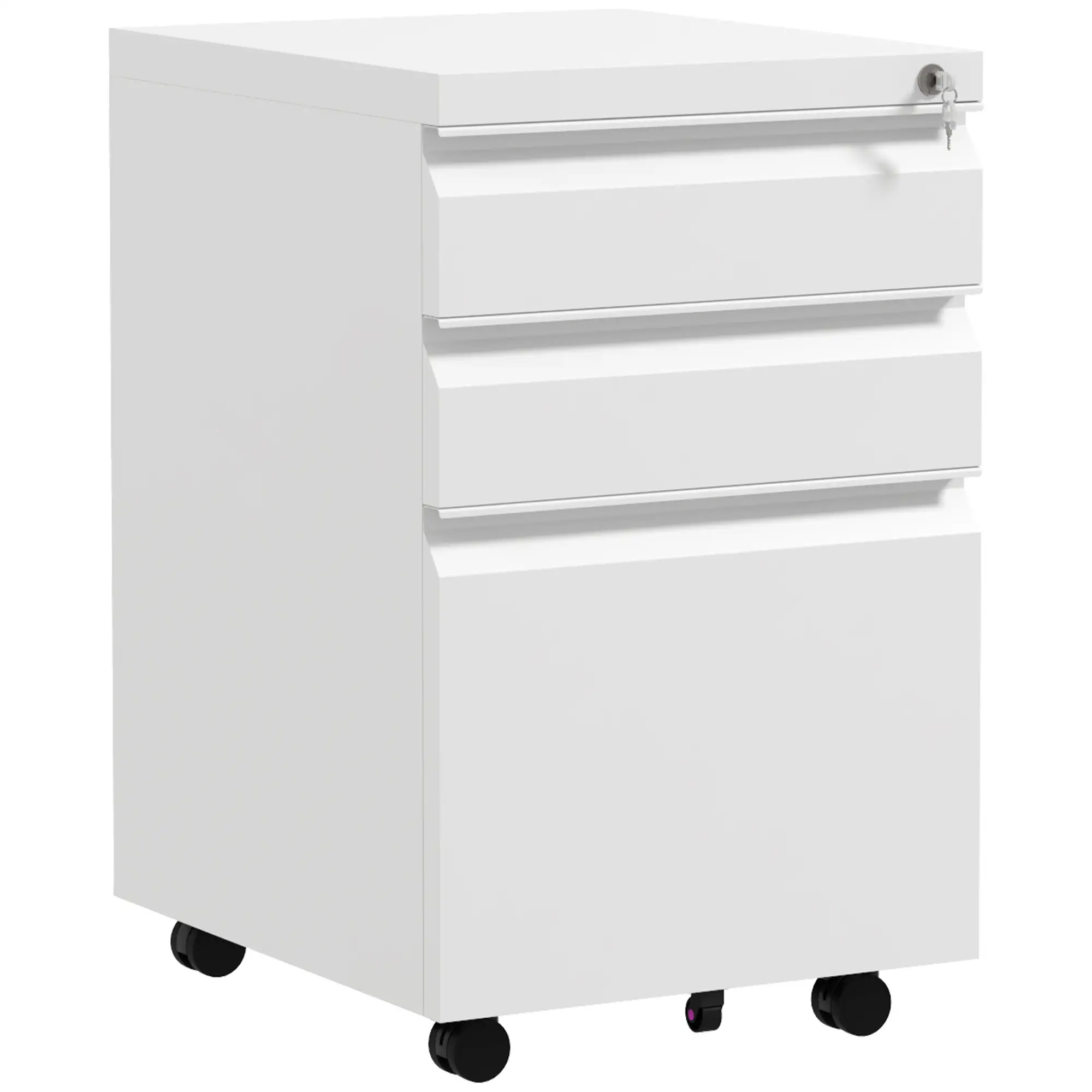 3 Drawer File Cabinet with Lock, Steel, 5 Wheels, Hanging Bar, White - Image 11