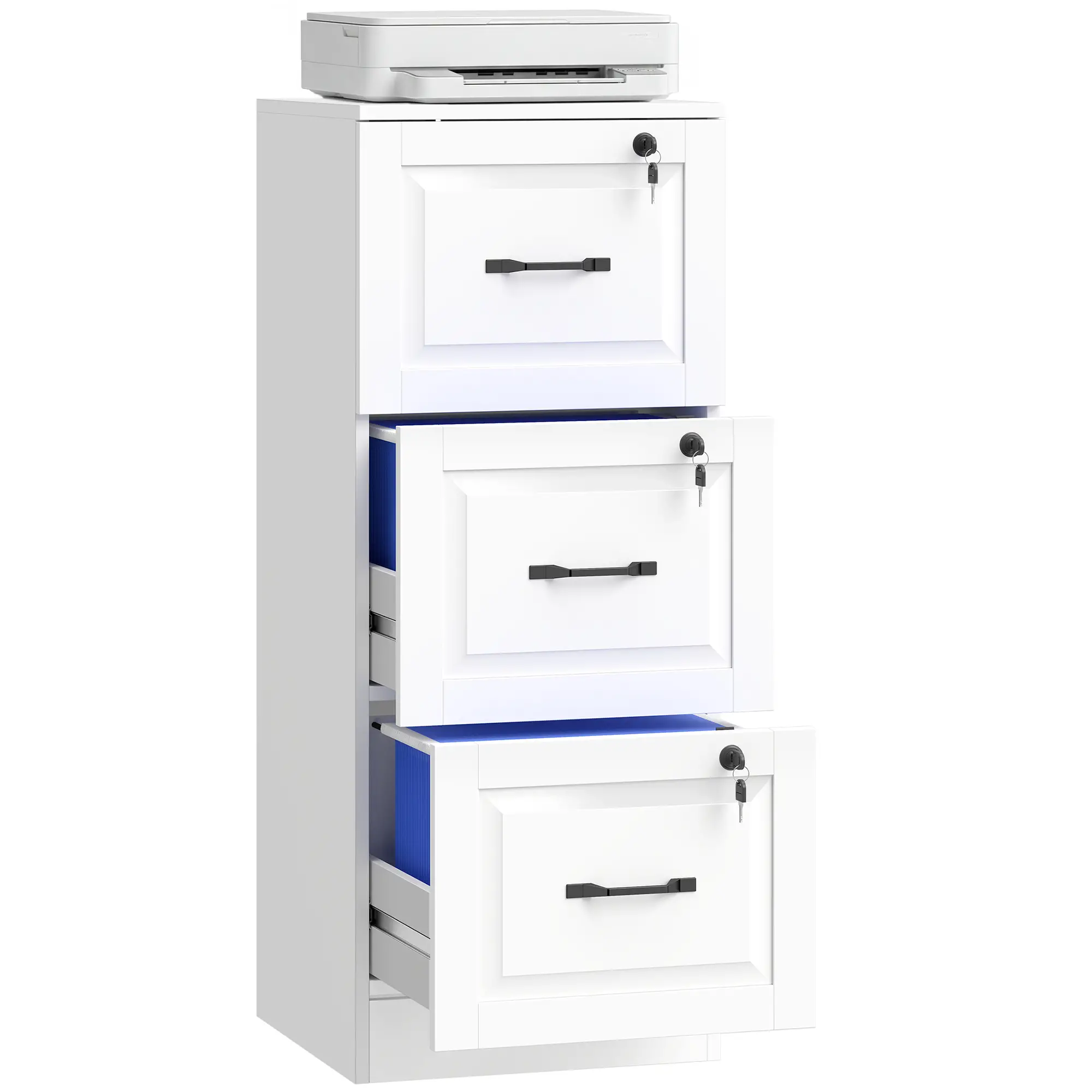 3 Drawer File Cabinet With Lock, Vertical Filing Cabinet, White - Image 11