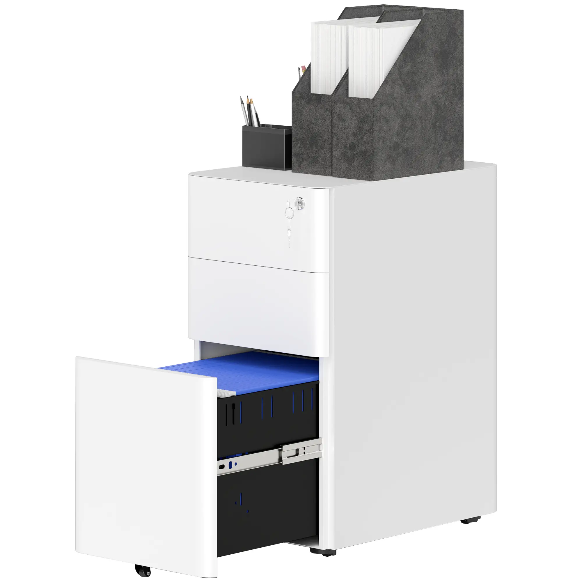 3 Drawer Filing Cabinet, Lockable Steel Office Storage, White
