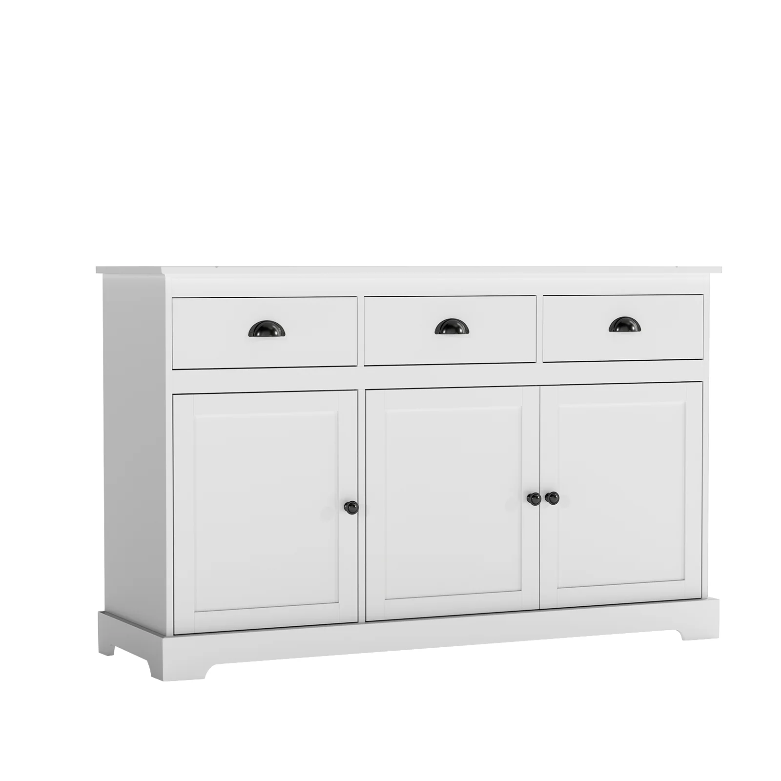 3 Drawer Sideboard Buffet With Adjustable Shelves, White - Image 4