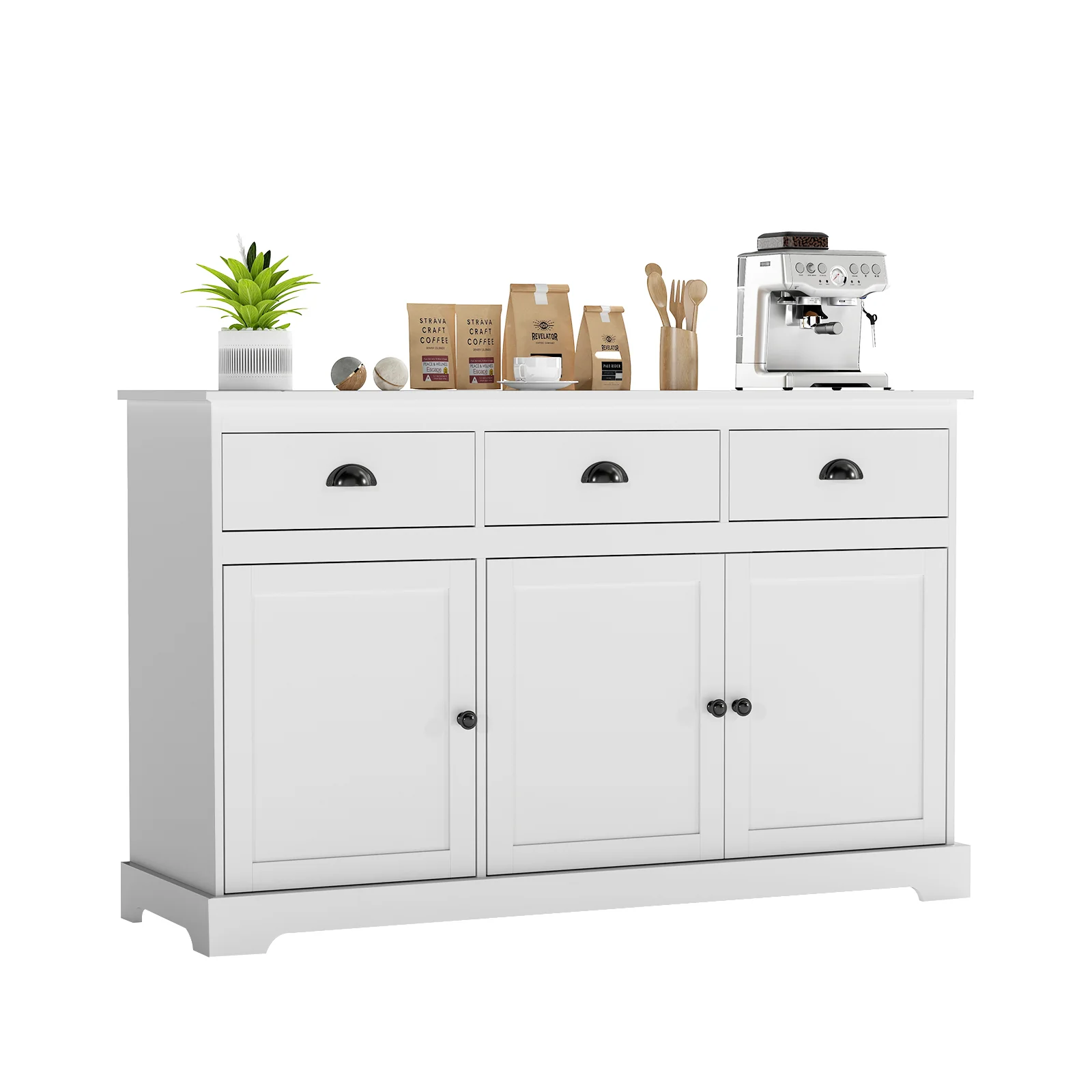 3 Drawer Sideboard Buffet With Adjustable Shelves, White - Image 5