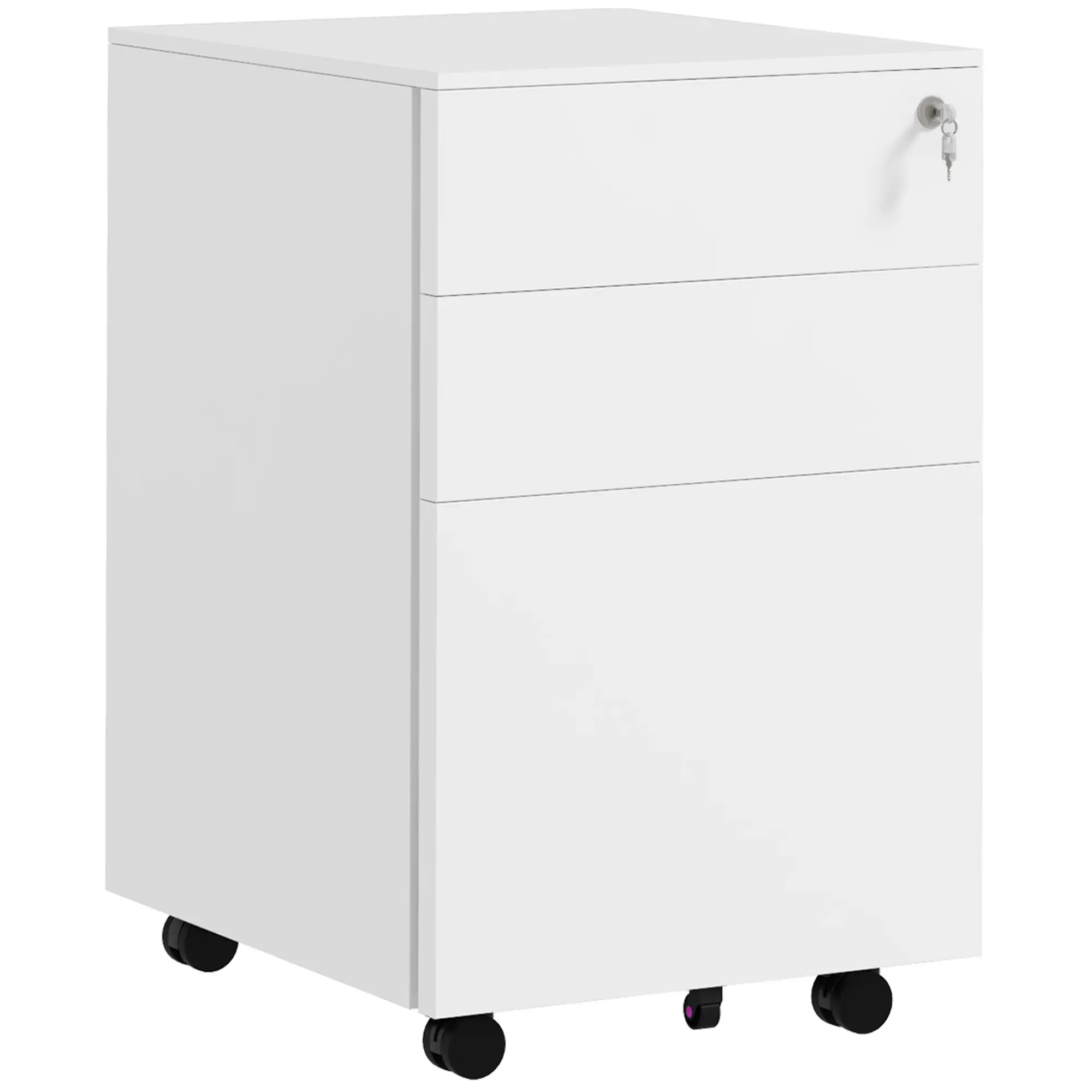 3-Drawer Steel Filing Cabinet on Wheels, Lockable, Adjustable Hanging Bar, White - Image 11
