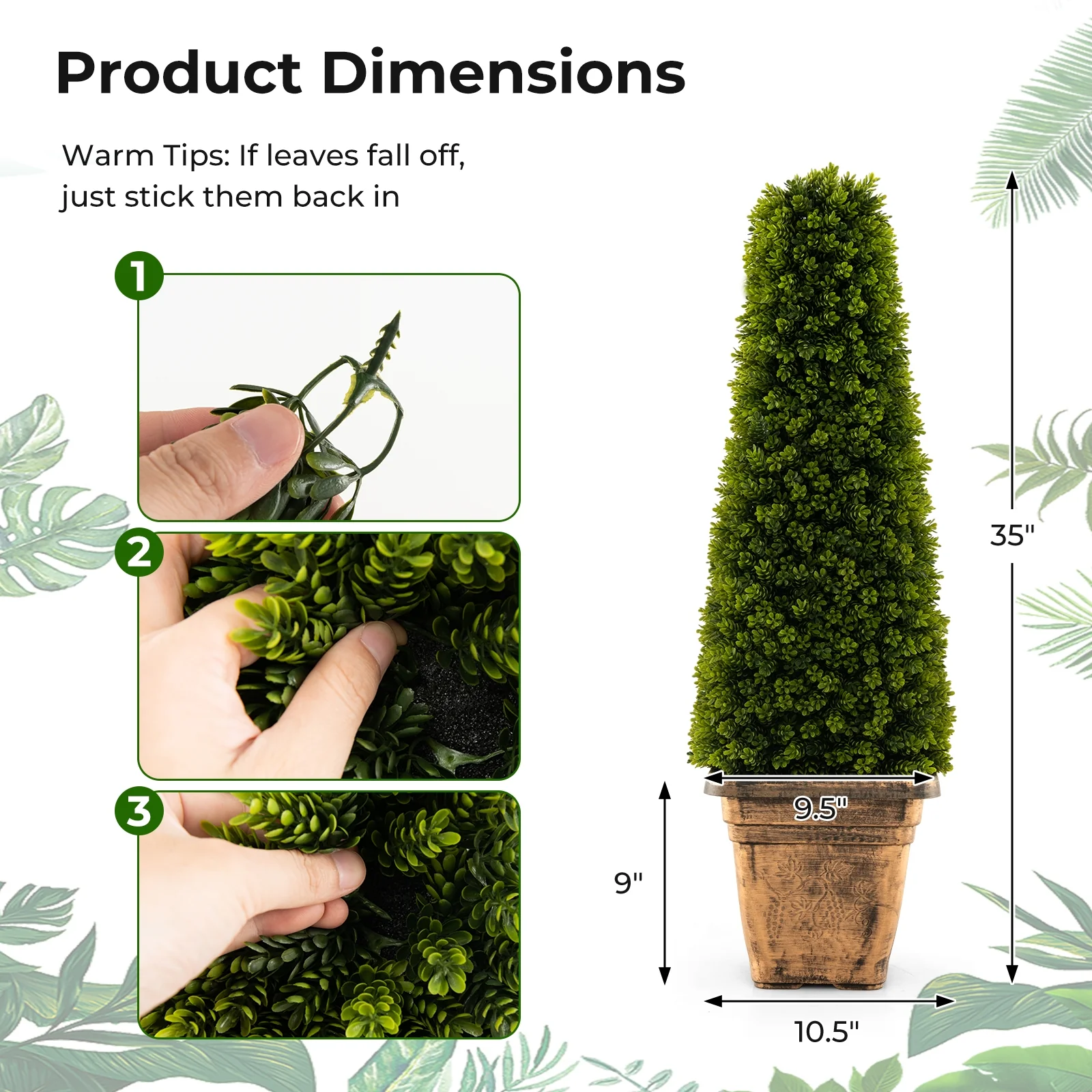 3 Feet Artificial Boxwood Topiary Tree, Cement Flowerpot, Green - Image 5