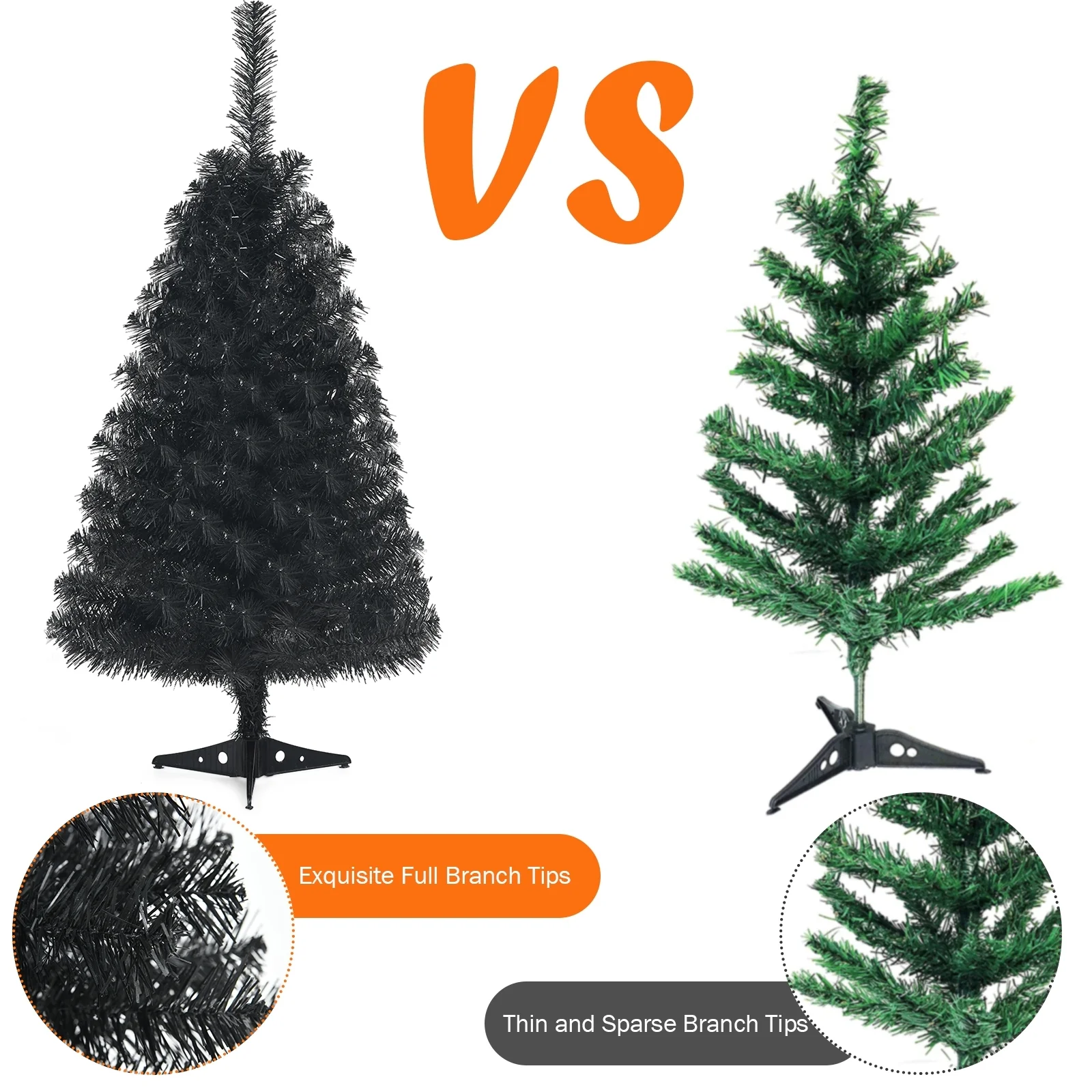 3 Feet Artificial Christmas Halloween Tree, Plastic Stand, Black - Image 6