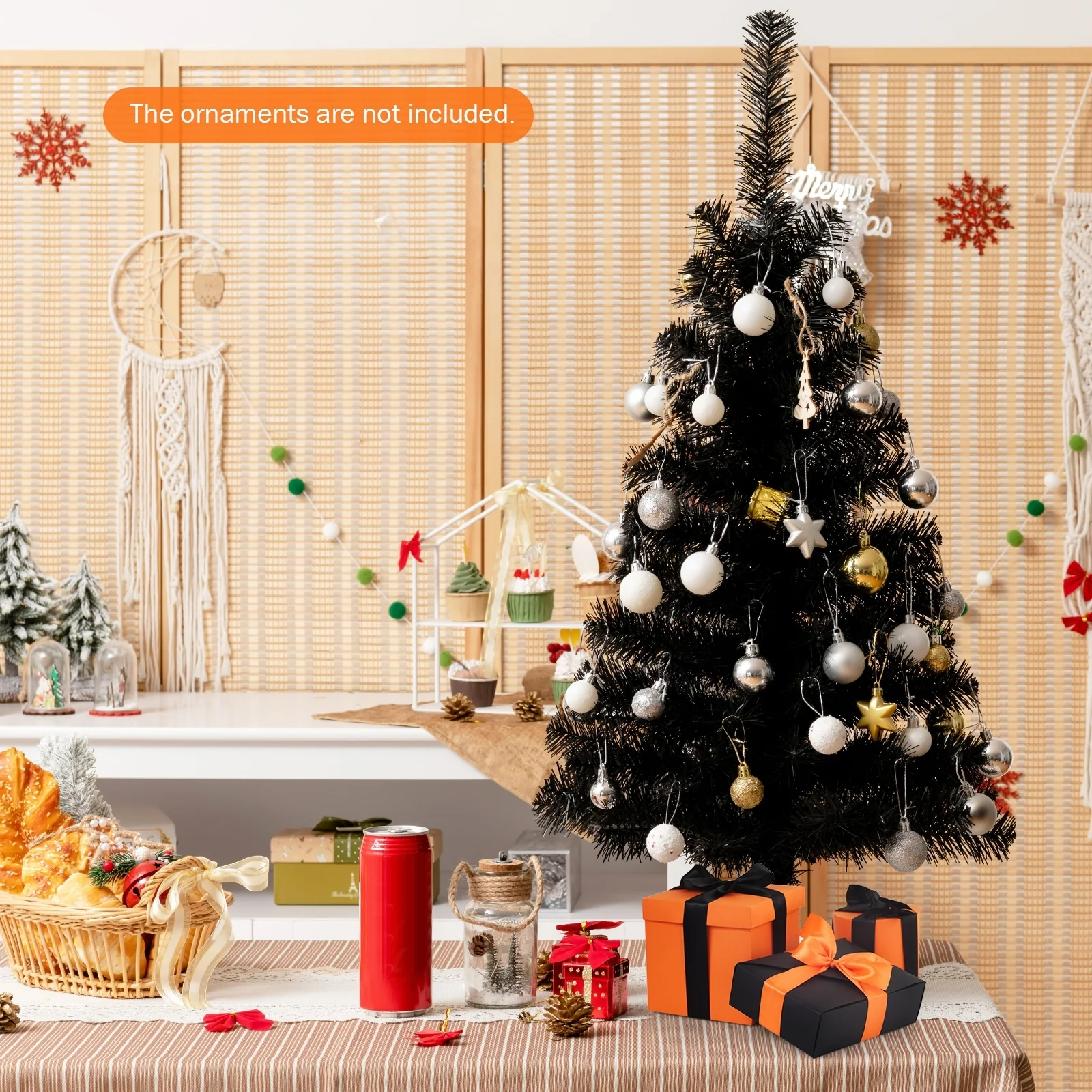 3 Feet Artificial Christmas Halloween Tree, Plastic Stand, Black - Image 7
